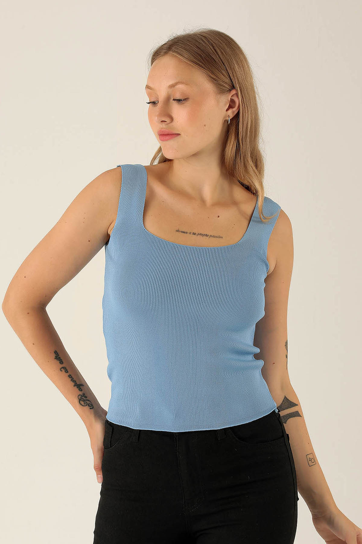 Kalın Askı Bayan Atlet - 4140 Mavi - 2