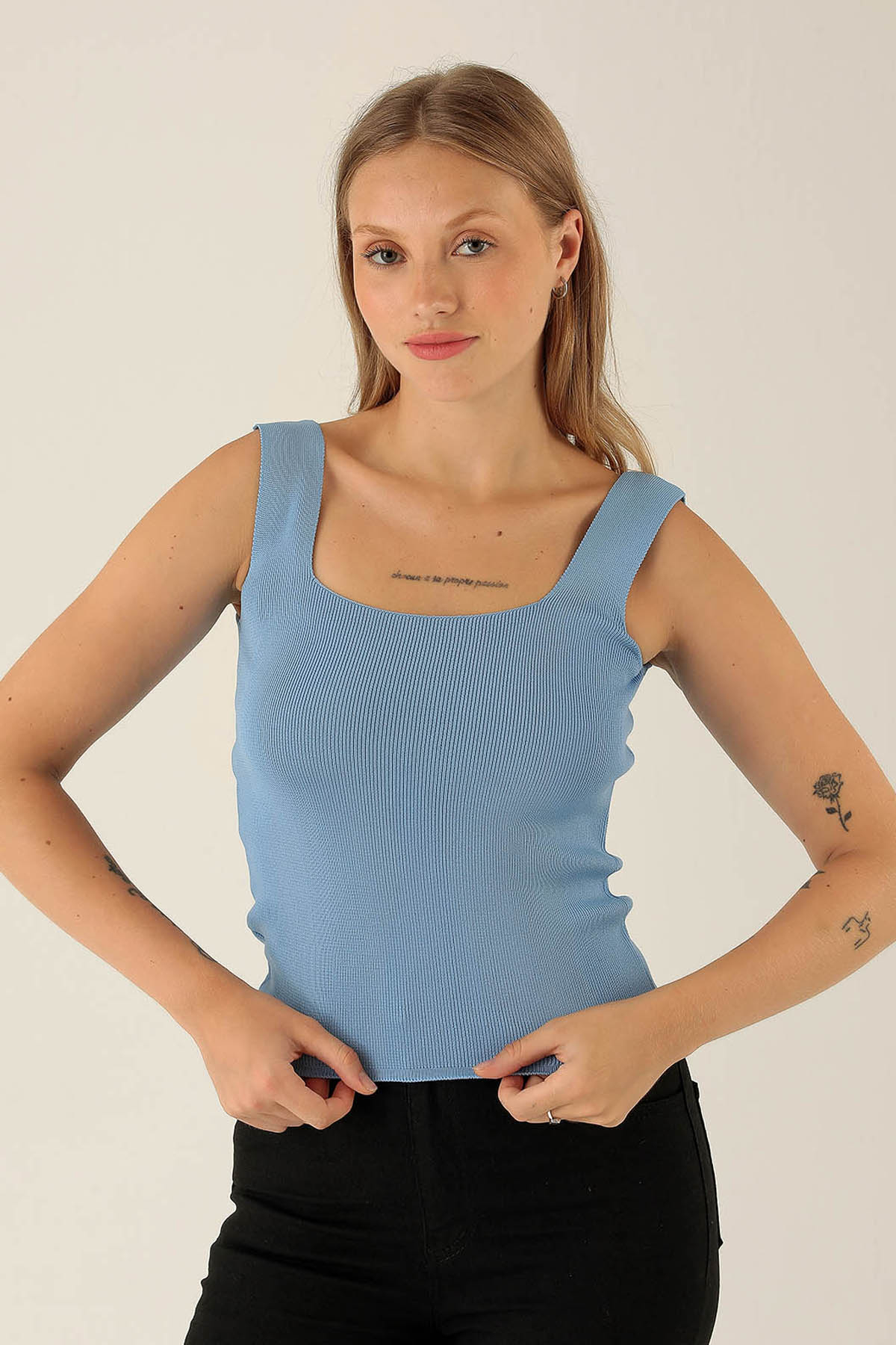 Kalın Askı Bayan Atlet - 4140 Mavi - 1