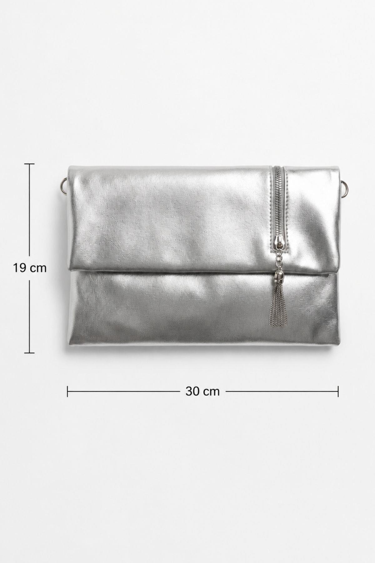 Kapak Zincirli El Çanta 9325 Gümüş - 5