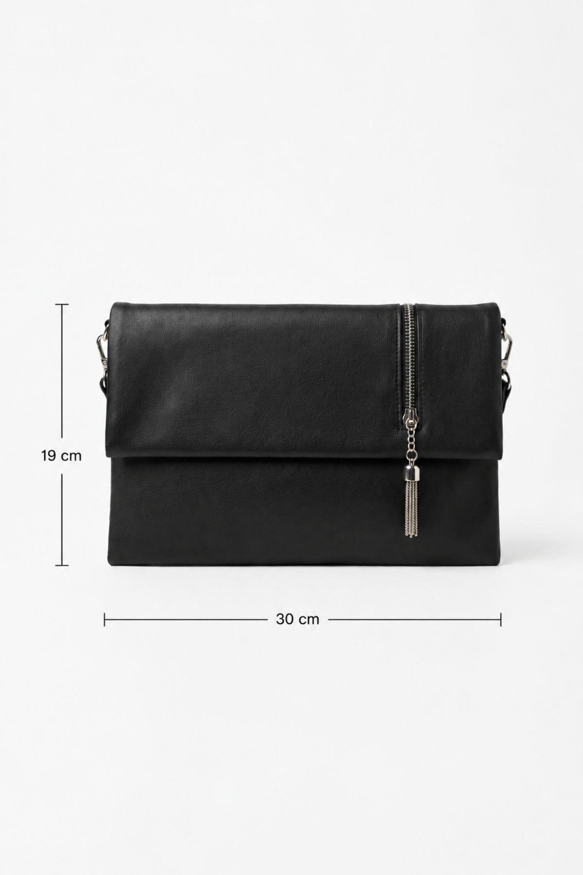 Kapak Zincirli El Çanta 9325 Siyah - 5