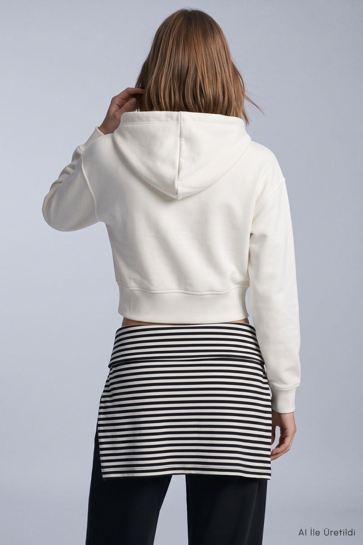 Kapüşonlu Fermuarlı Sweatshirt 953 Ekru - 3