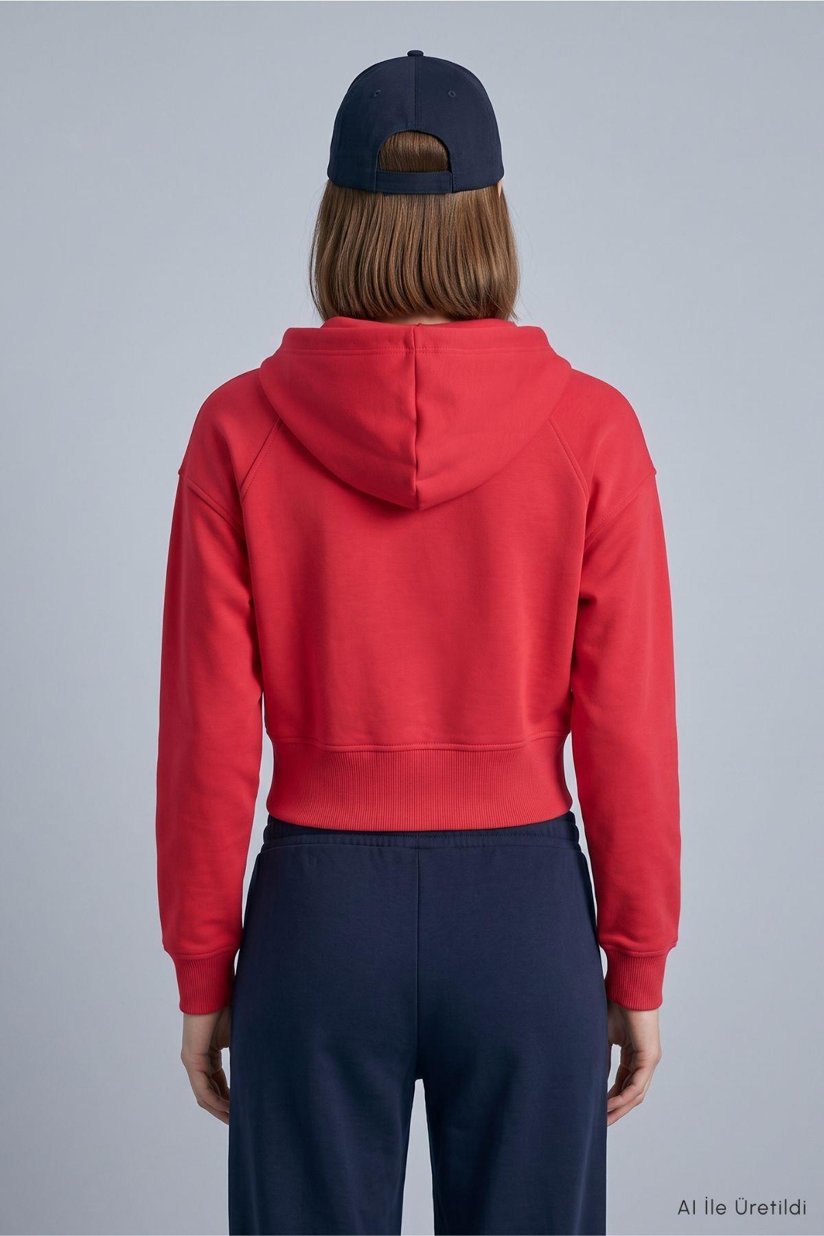 Kapüşonlu Fermuarlı Sweatshirt 953 Kırmızı - 3
