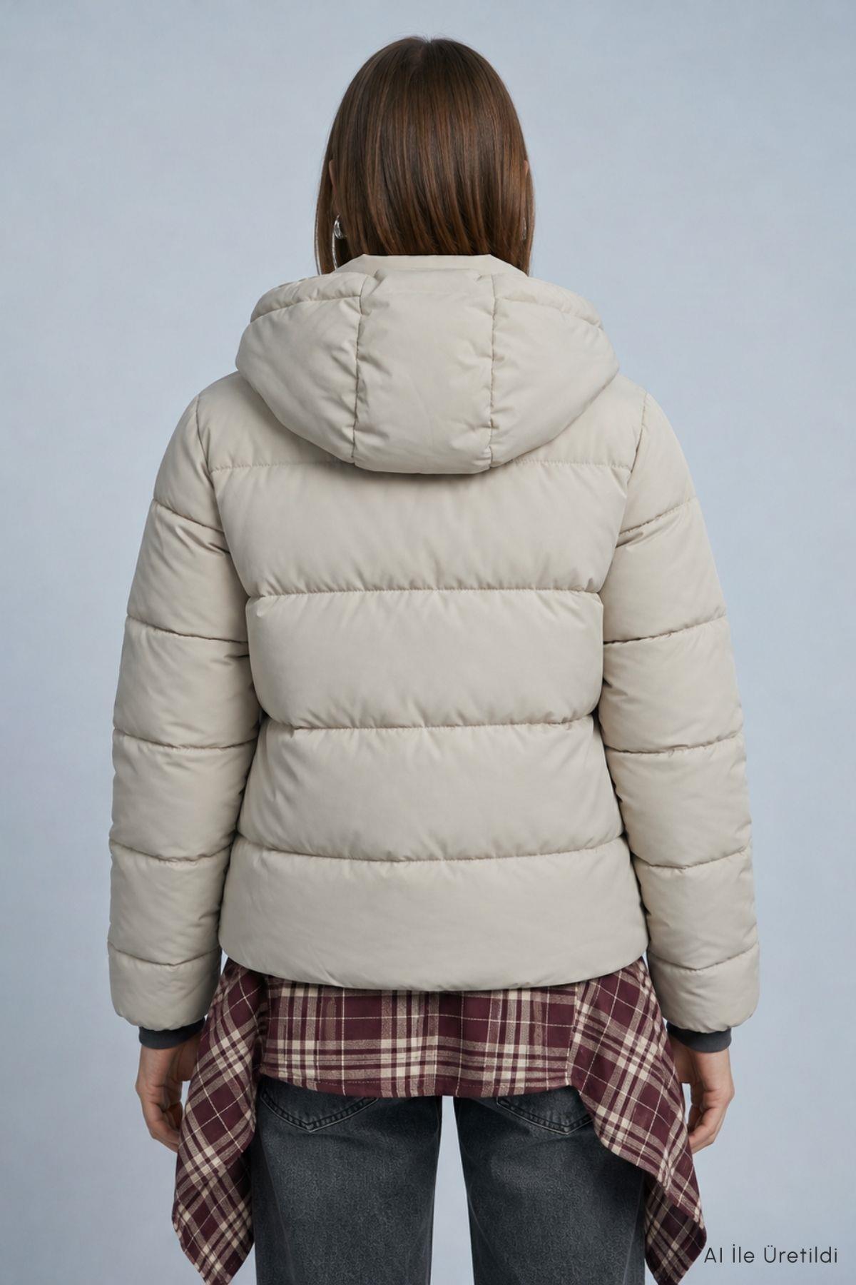 Kapüşonlu Mont 8002 Taş - 5