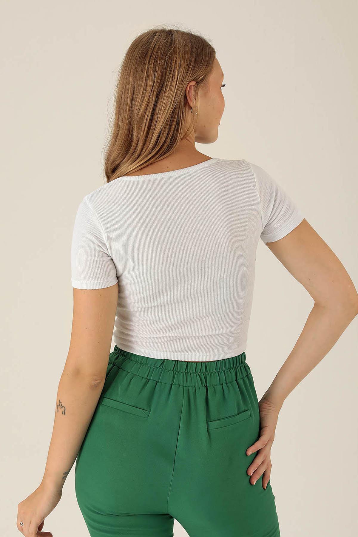 Kare Yaka Bayan Bluz - 1847-1 Beyaz - 5