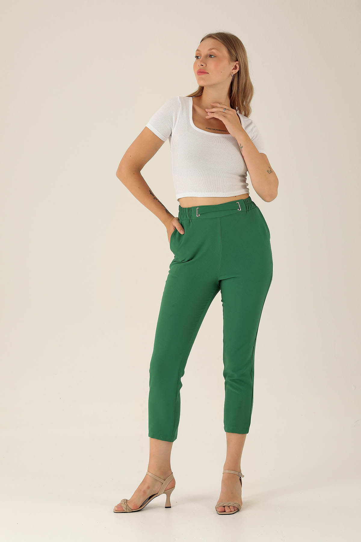 Kare Yaka Bayan Bluz - 1847-1 Beyaz - 4