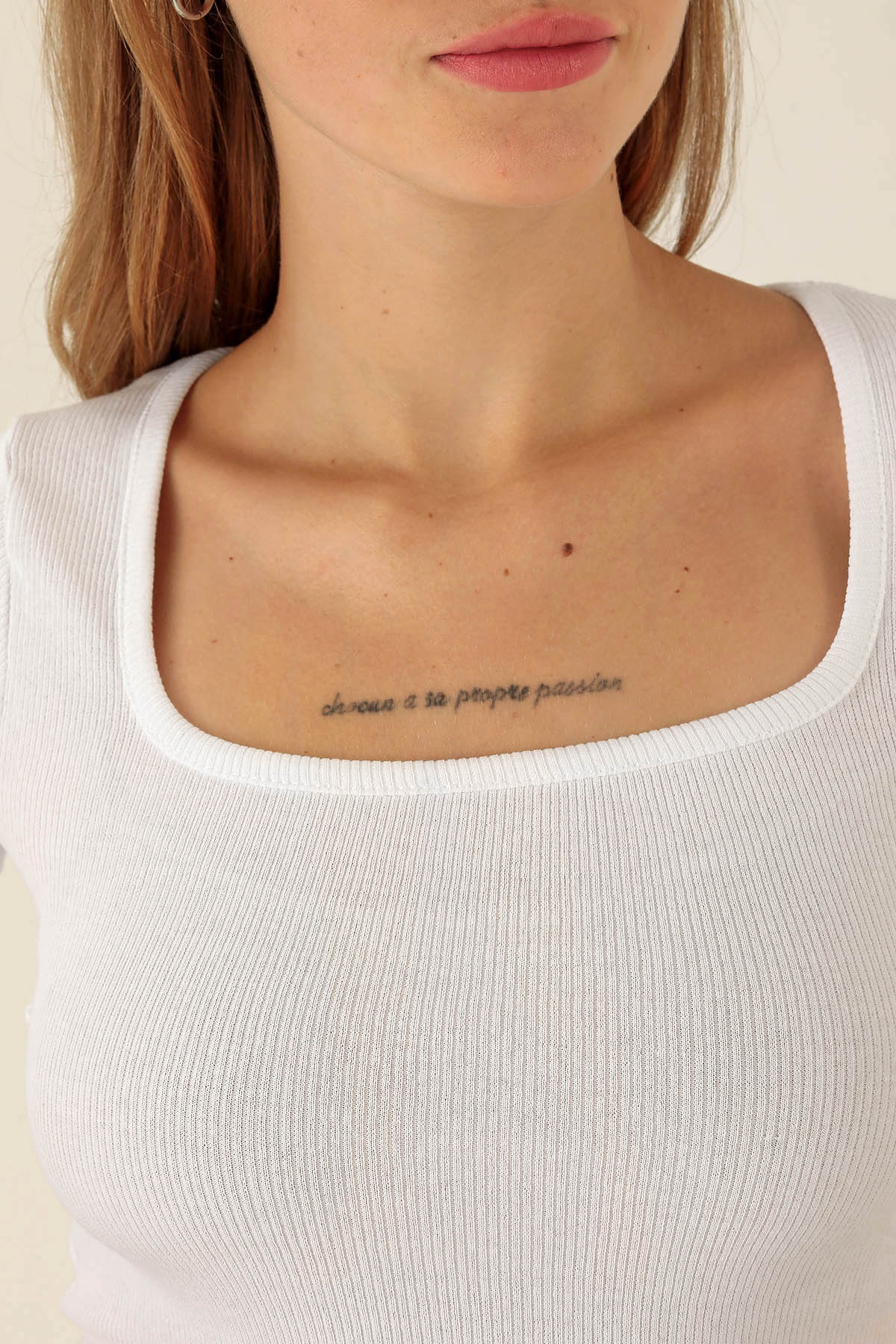 Kare Yaka Bayan Bluz - 1847-1 Beyaz - 6