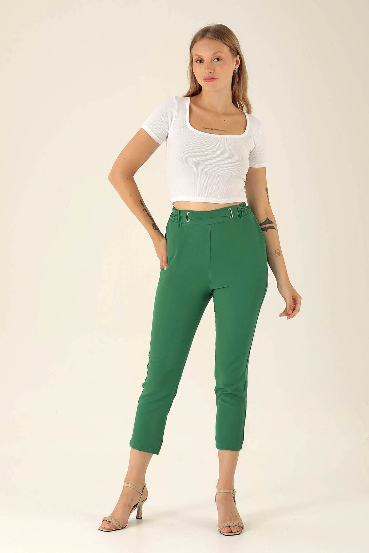 Kare Yaka Bayan Bluz - 1847-1 Beyaz - 3