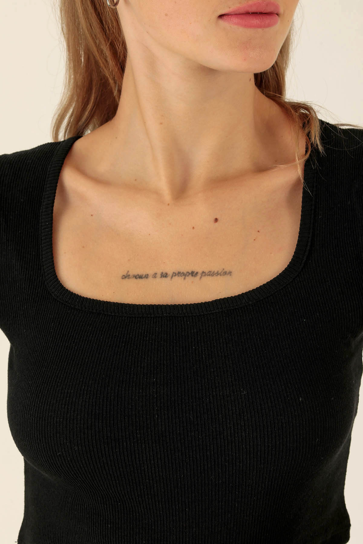 Kare Yaka Bayan Bluz - 1847-1 Siyah - 6