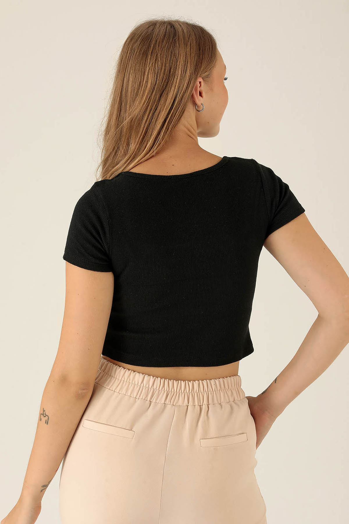 Kare Yaka Bayan Bluz - 1847-1 Siyah - 5