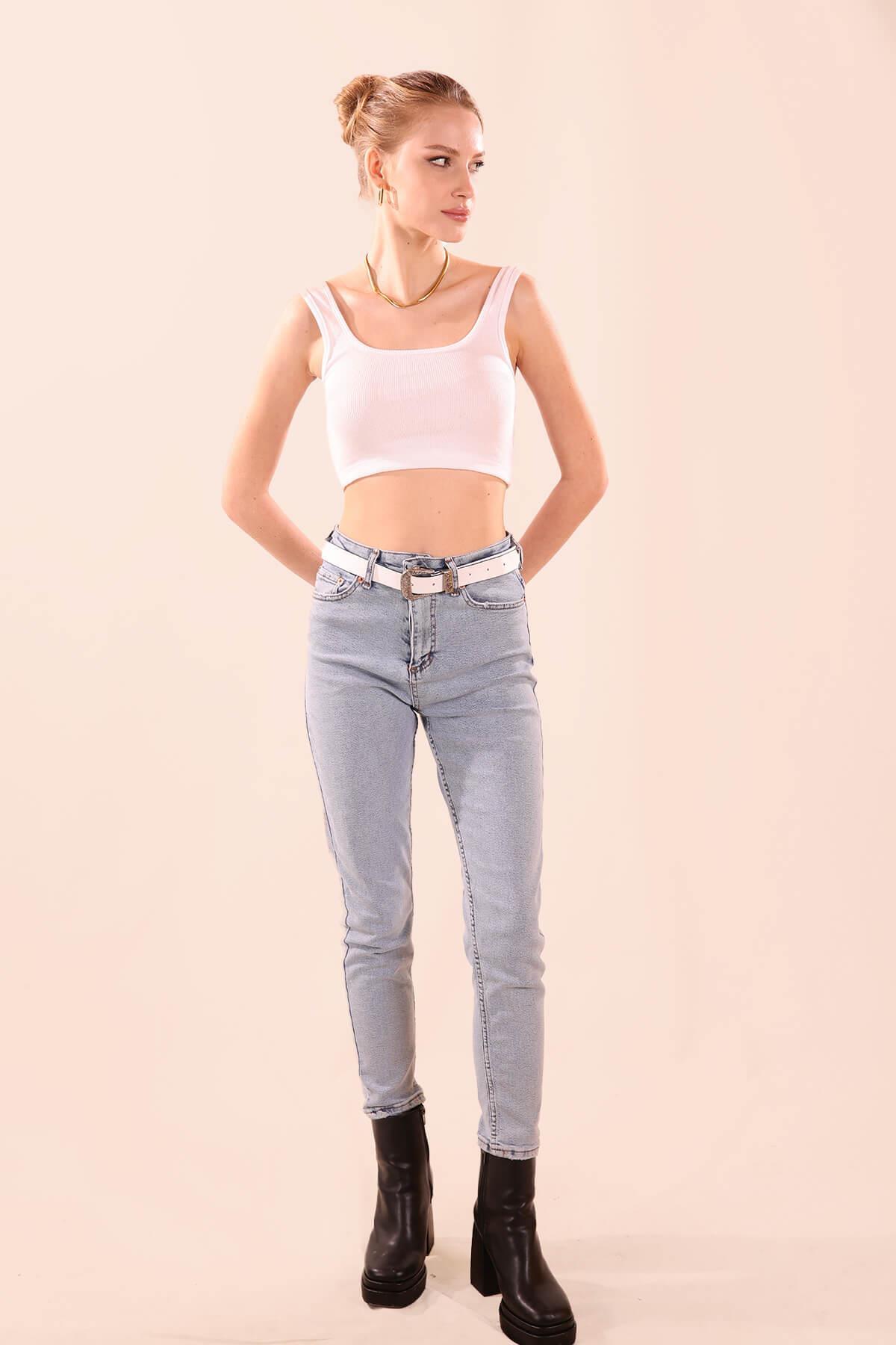 Kare Yaka Kısa Bayan Atlet - 1098 Beyaz - 3