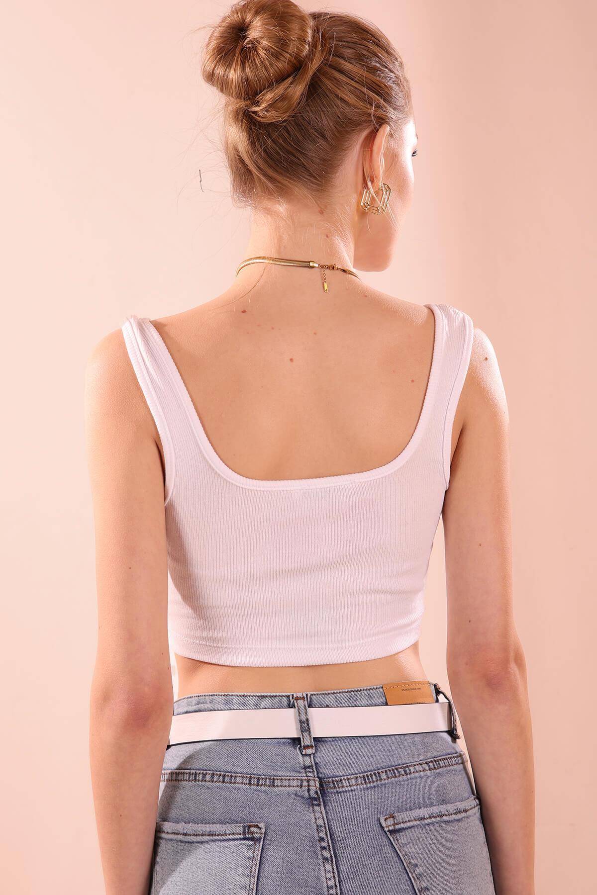 Kare Yaka Kısa Bayan Atlet - 1098 Beyaz - 4