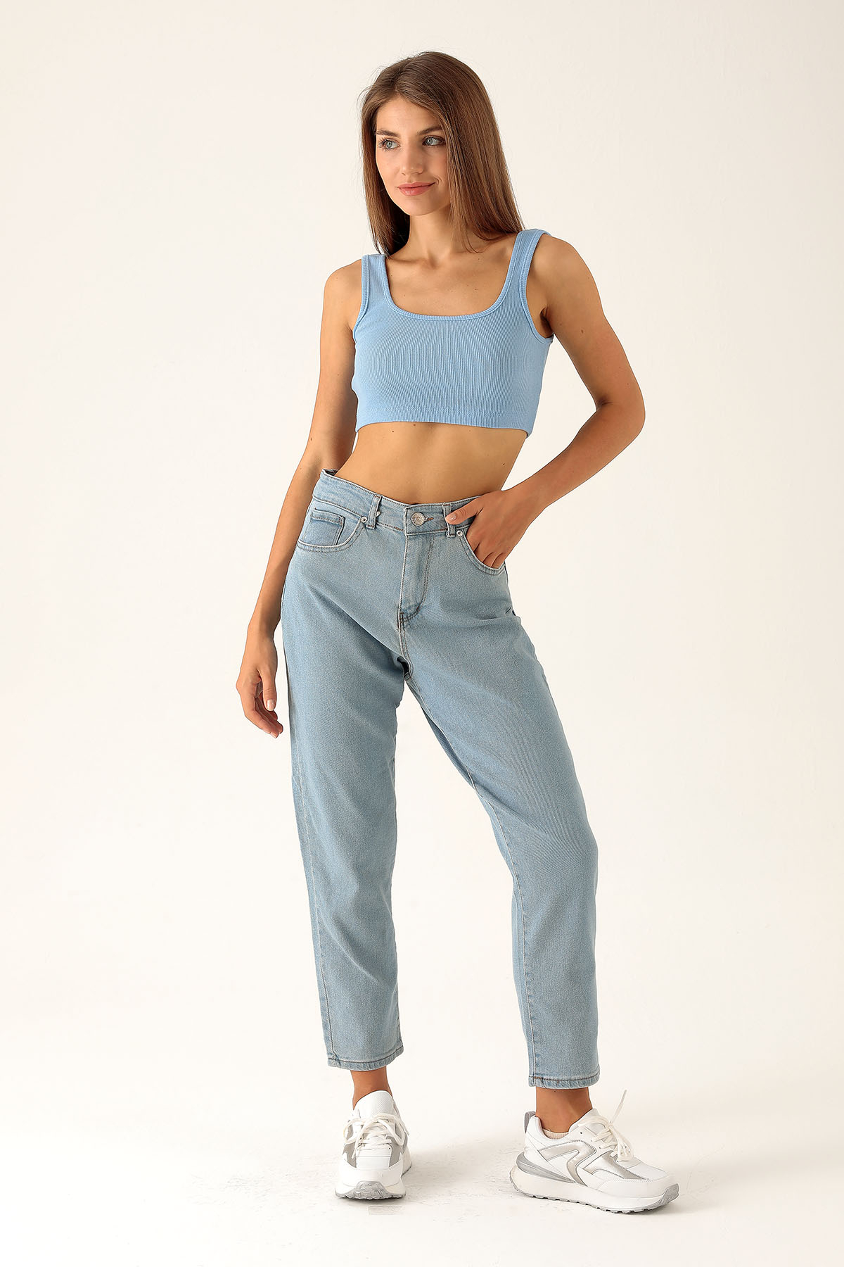 Kare Yaka Kısa Bayan Atlet - 1098 Mavi - 5