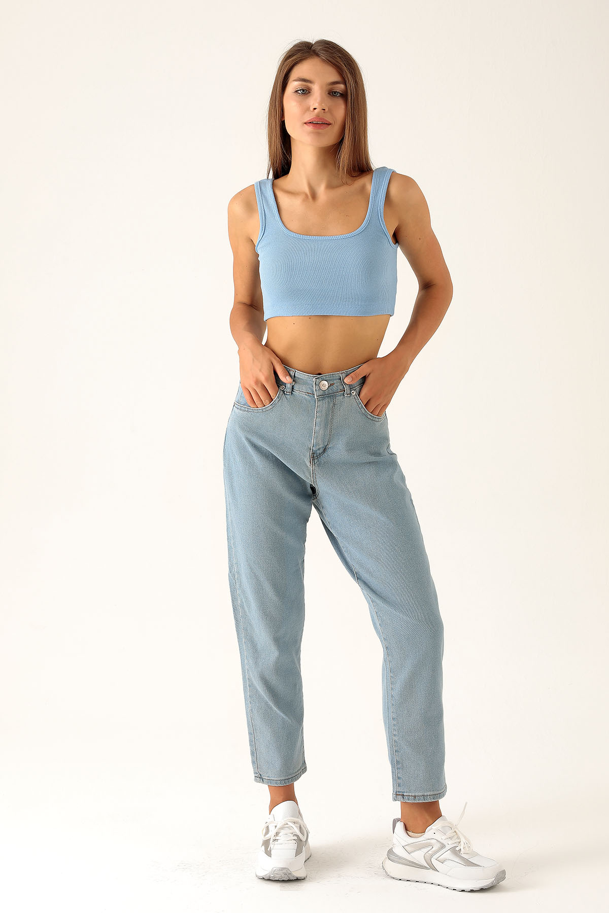 Kare Yaka Kısa Bayan Atlet - 1098 Mavi - 4