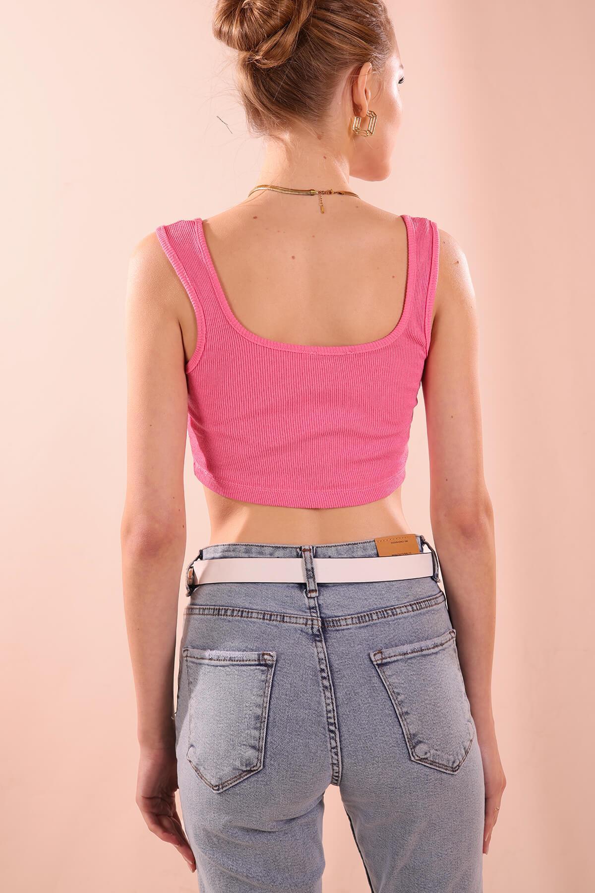 Kare Yaka Kısa Bayan Atlet - 1098 Pembe - 4