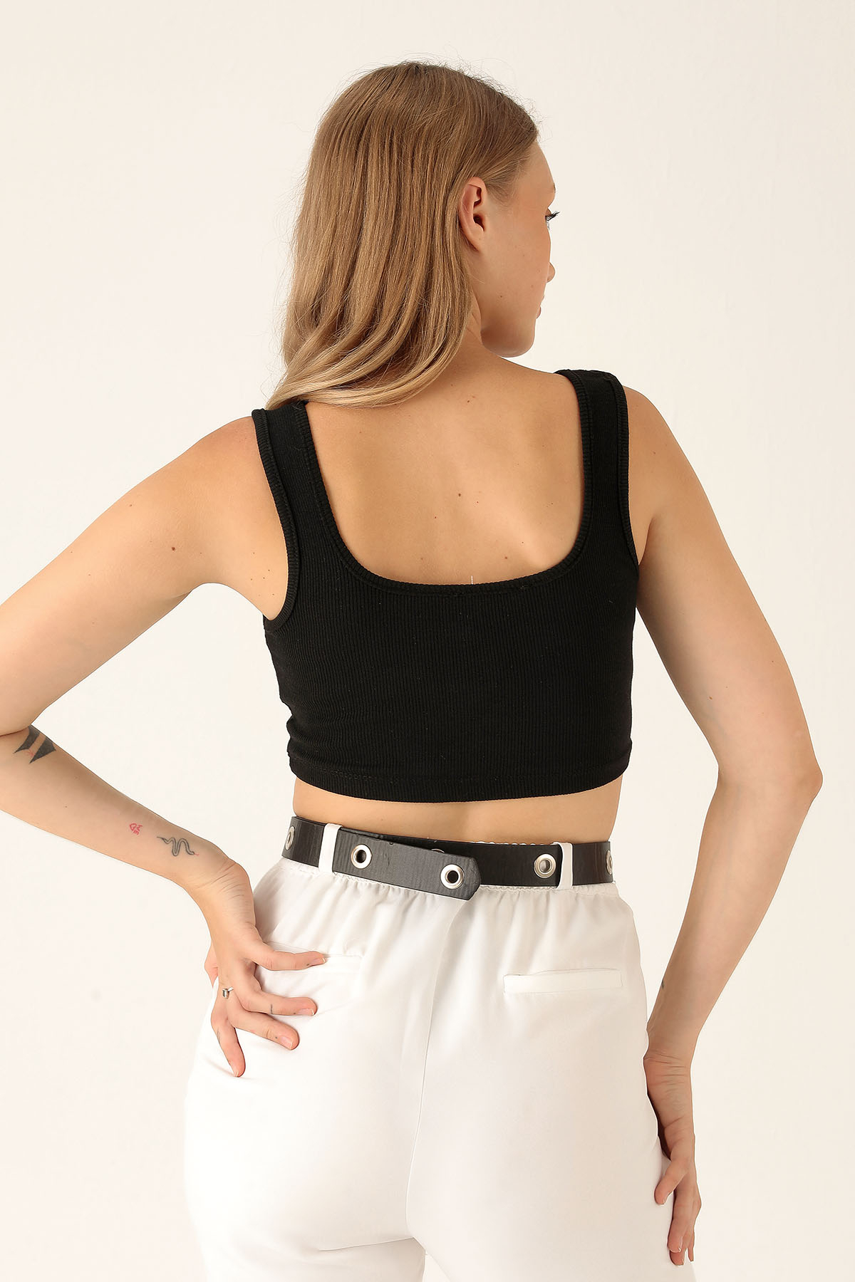 Kare Yaka Kısa Bayan Atlet - 1098 Siyah - 3