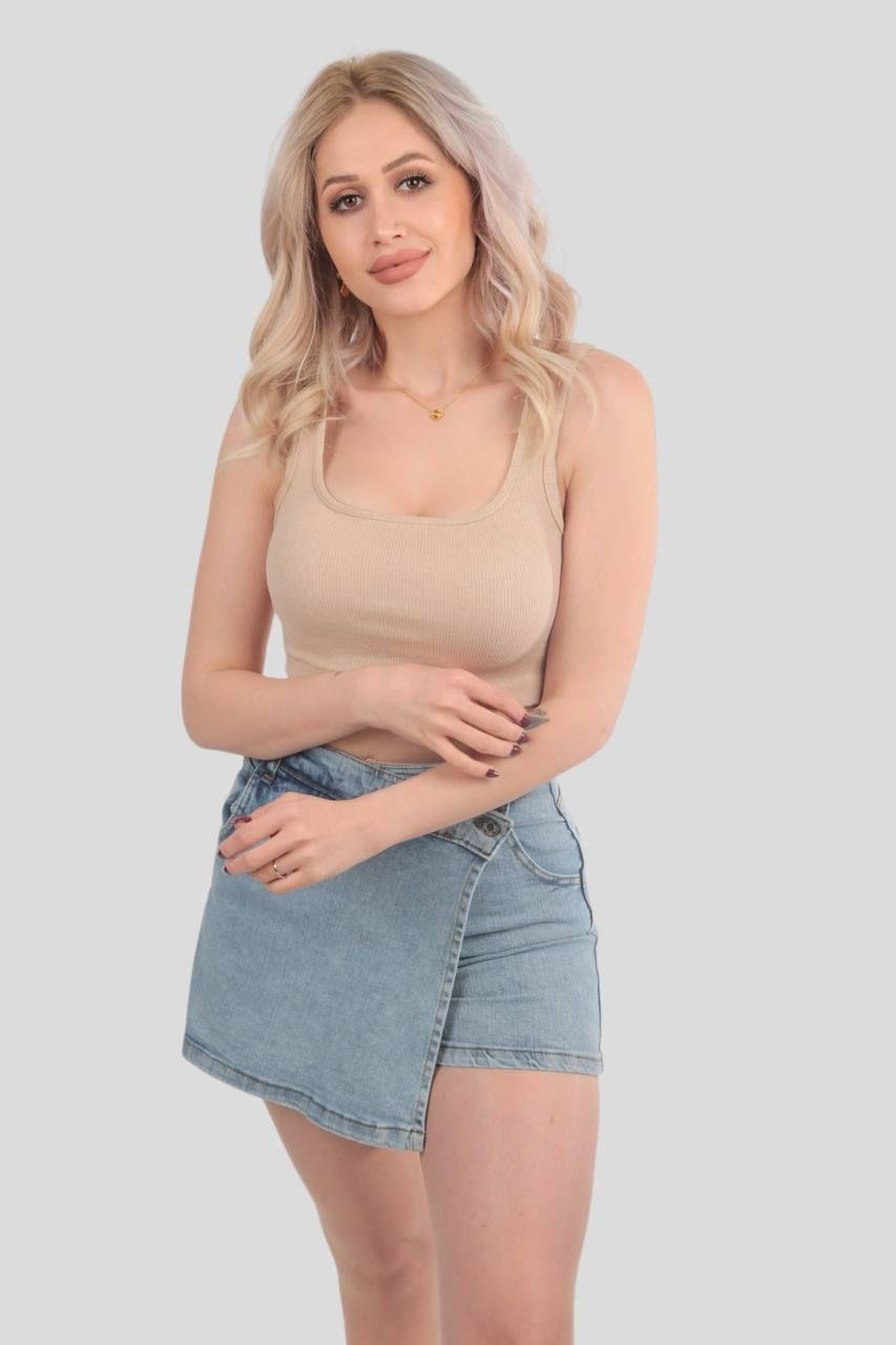 Kare Yaka Kısa Bayan Atlet - 1098 Vizon - 2