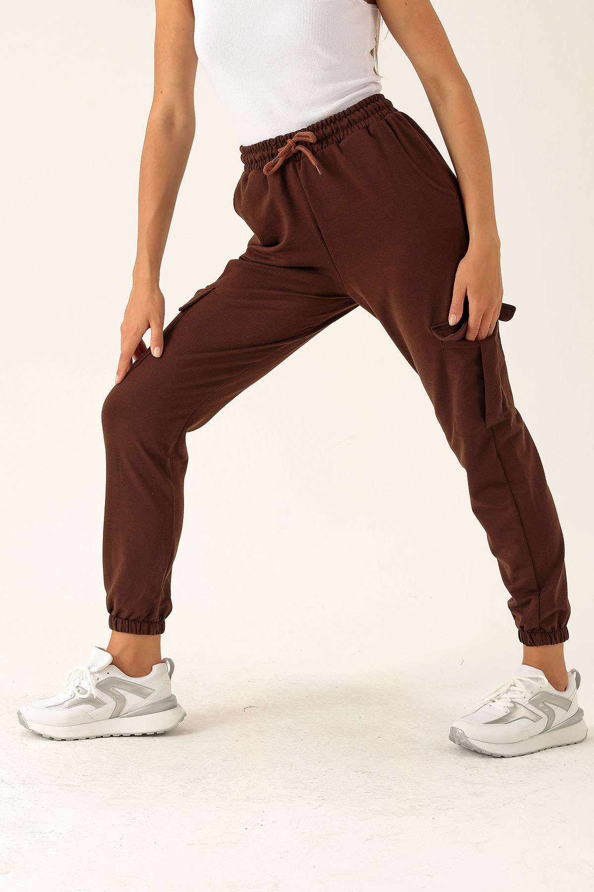 Kargo Cep Paça Lastik Bayan Eşofman - 23196 Acı Kahve - 3