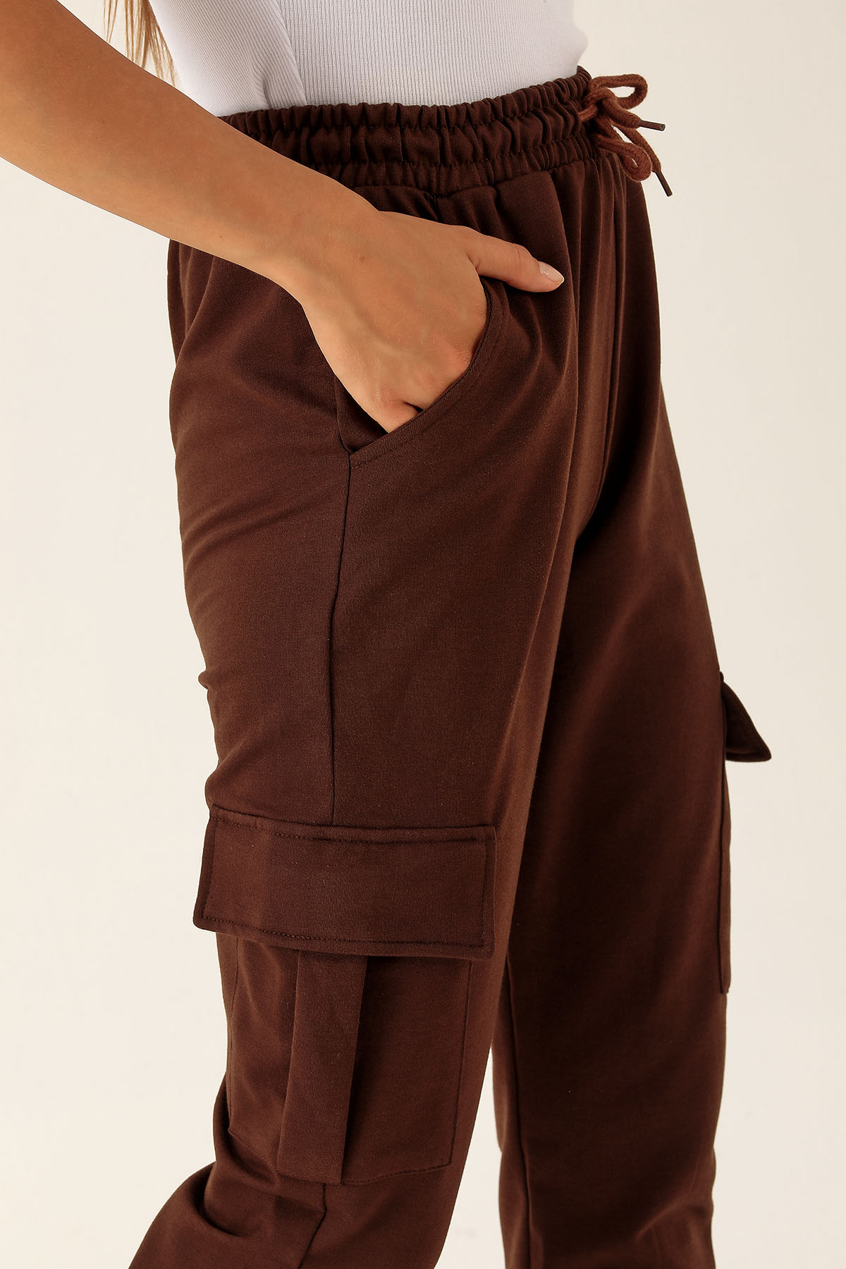 Kargo Cep Paça Lastik Bayan Eşofman - 23196 Acı Kahve - 6