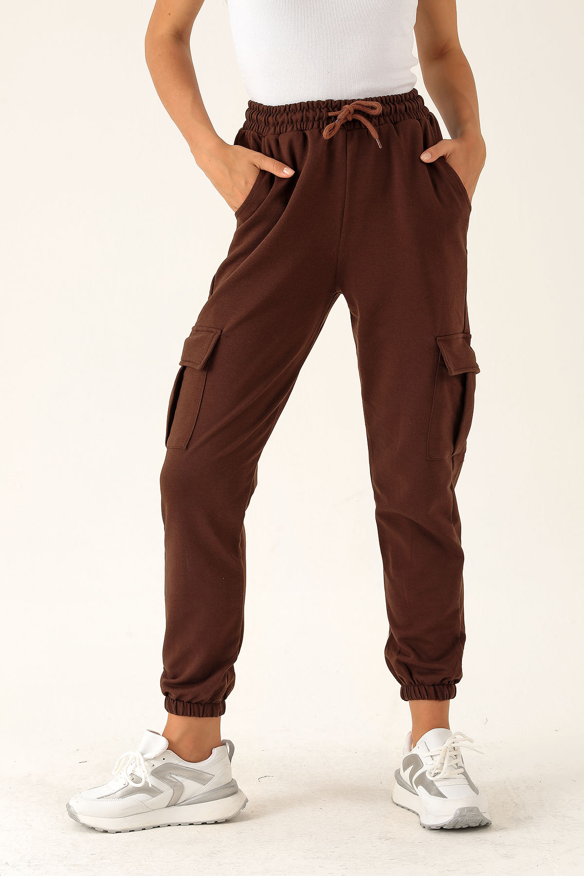 Kargo Cep Paça Lastik Bayan Eşofman - 23196 Acı Kahve - 4