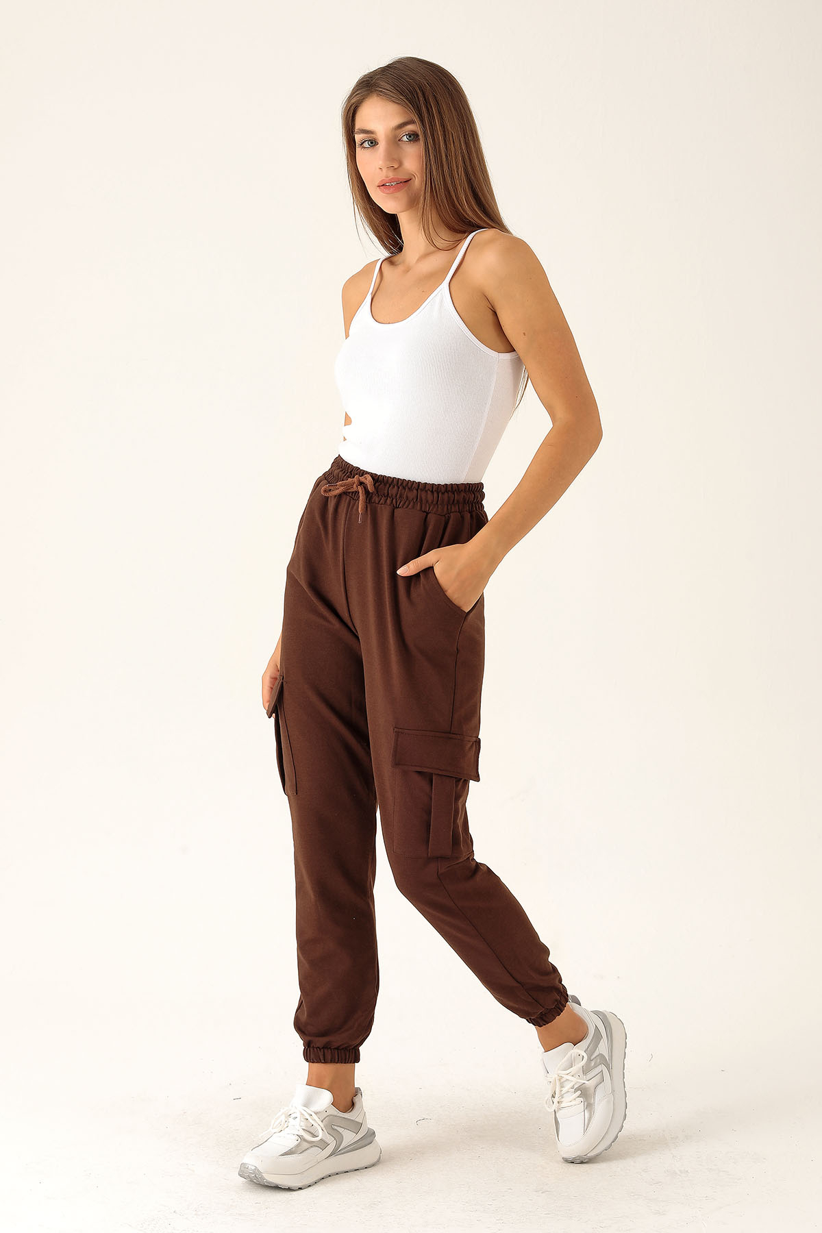 Kargo Cep Paça Lastik Bayan Eşofman - 23196 Acı Kahve - 2