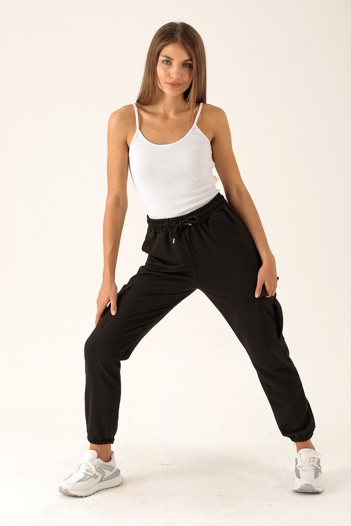 Kargo Cep Paça Lastik Bayan Eşofman - 23196 Siyah - 2