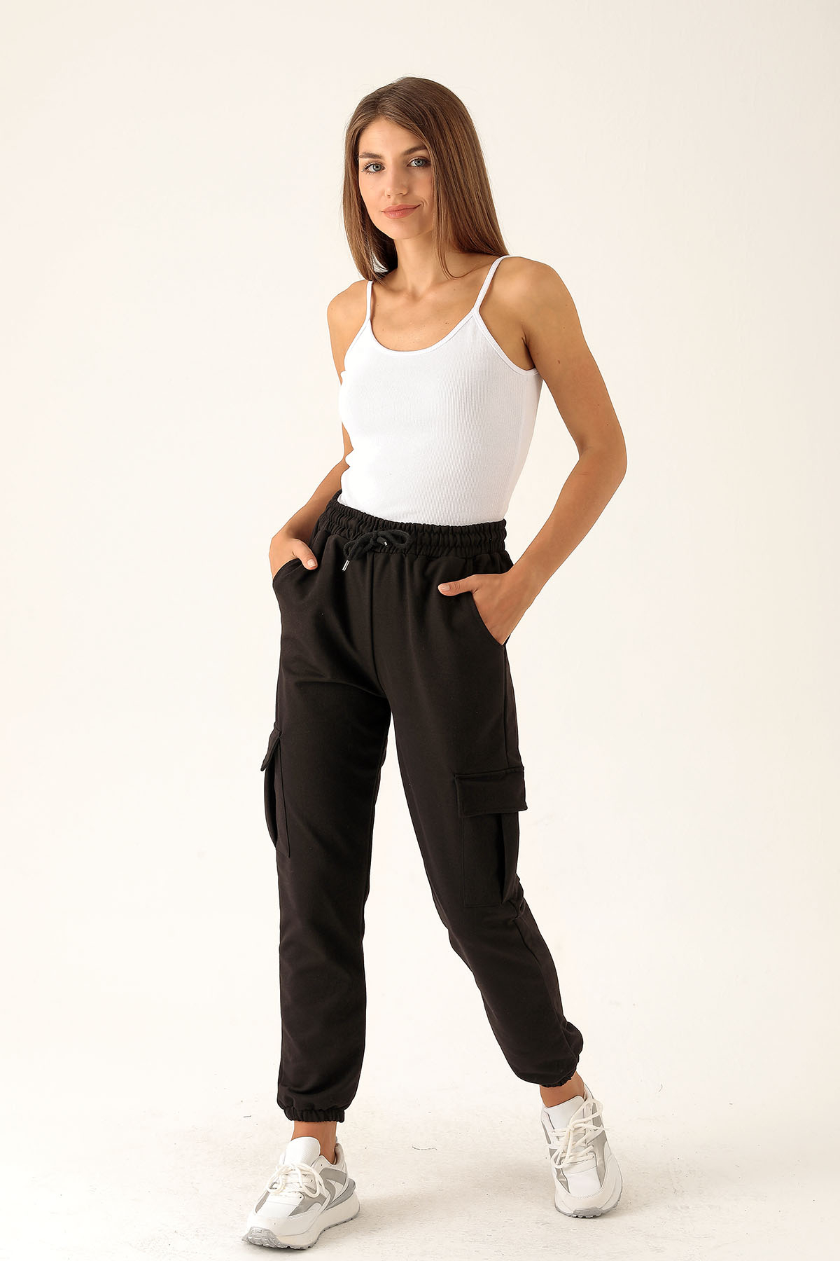 Kargo Cep Paça Lastik Bayan Eşofman - 23196 Siyah 