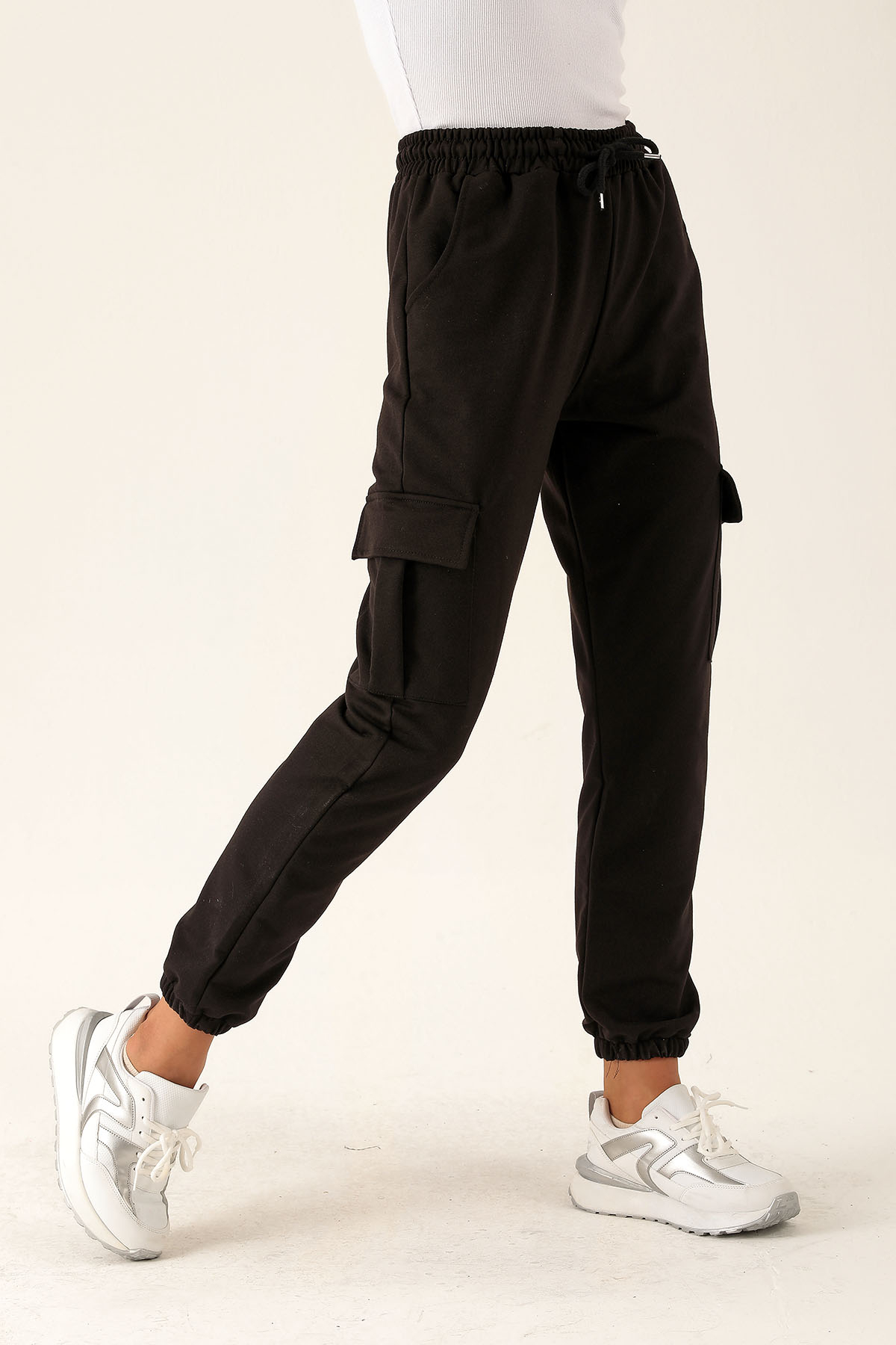 Kargo Cep Paça Lastik Bayan Eşofman - 23196 Siyah - 3