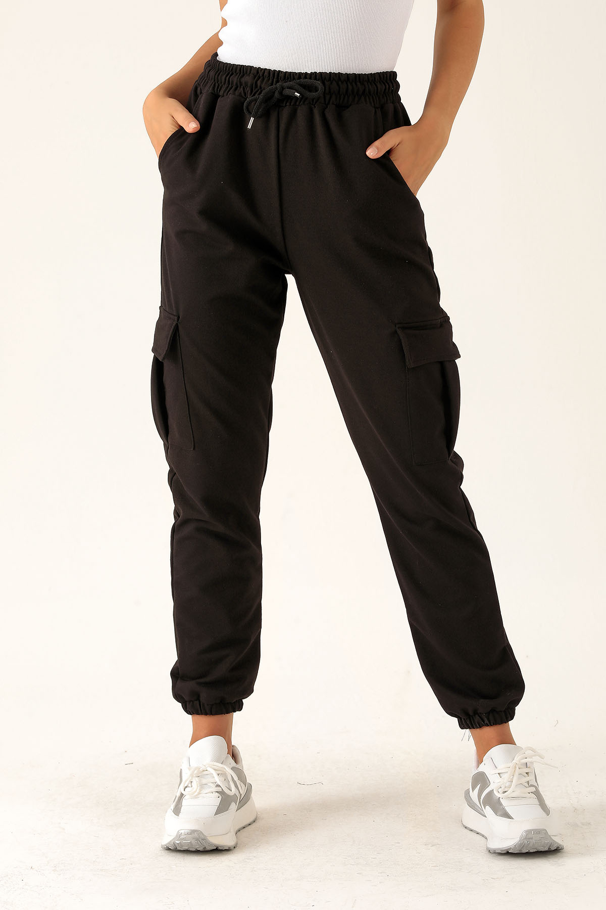 Kargo Cep Paça Lastik Bayan Eşofman - 23196 Siyah - 4