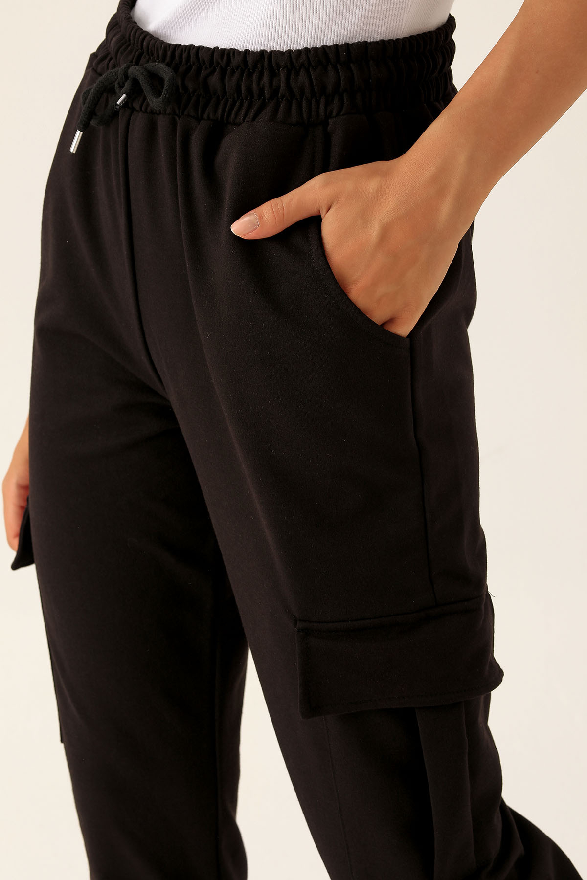 Kargo Cep Paça Lastik Bayan Eşofman - 23196 Siyah - 6