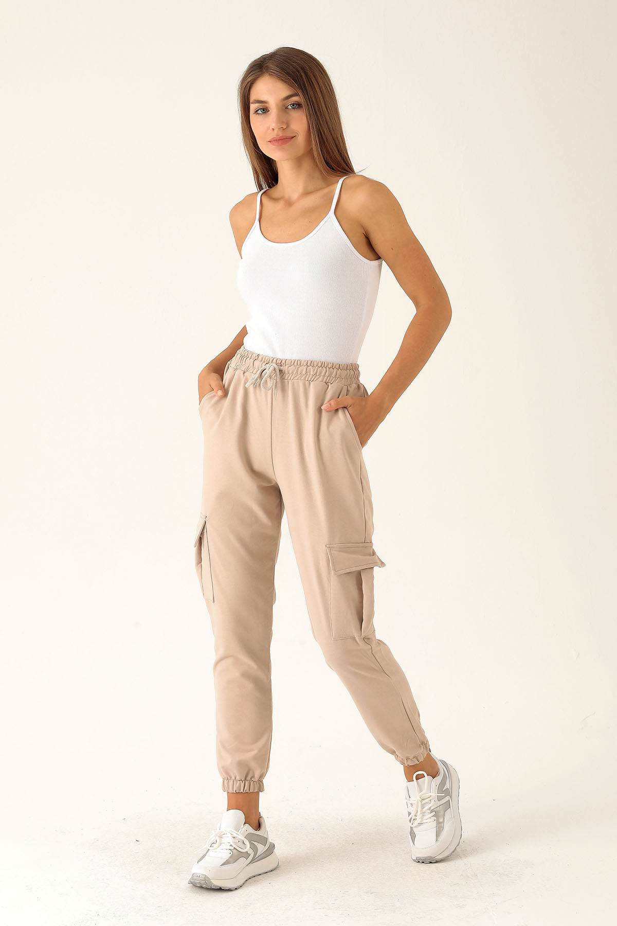 Kargo Cep Paça Lastik Bayan Eşofman - 23196 Taş 