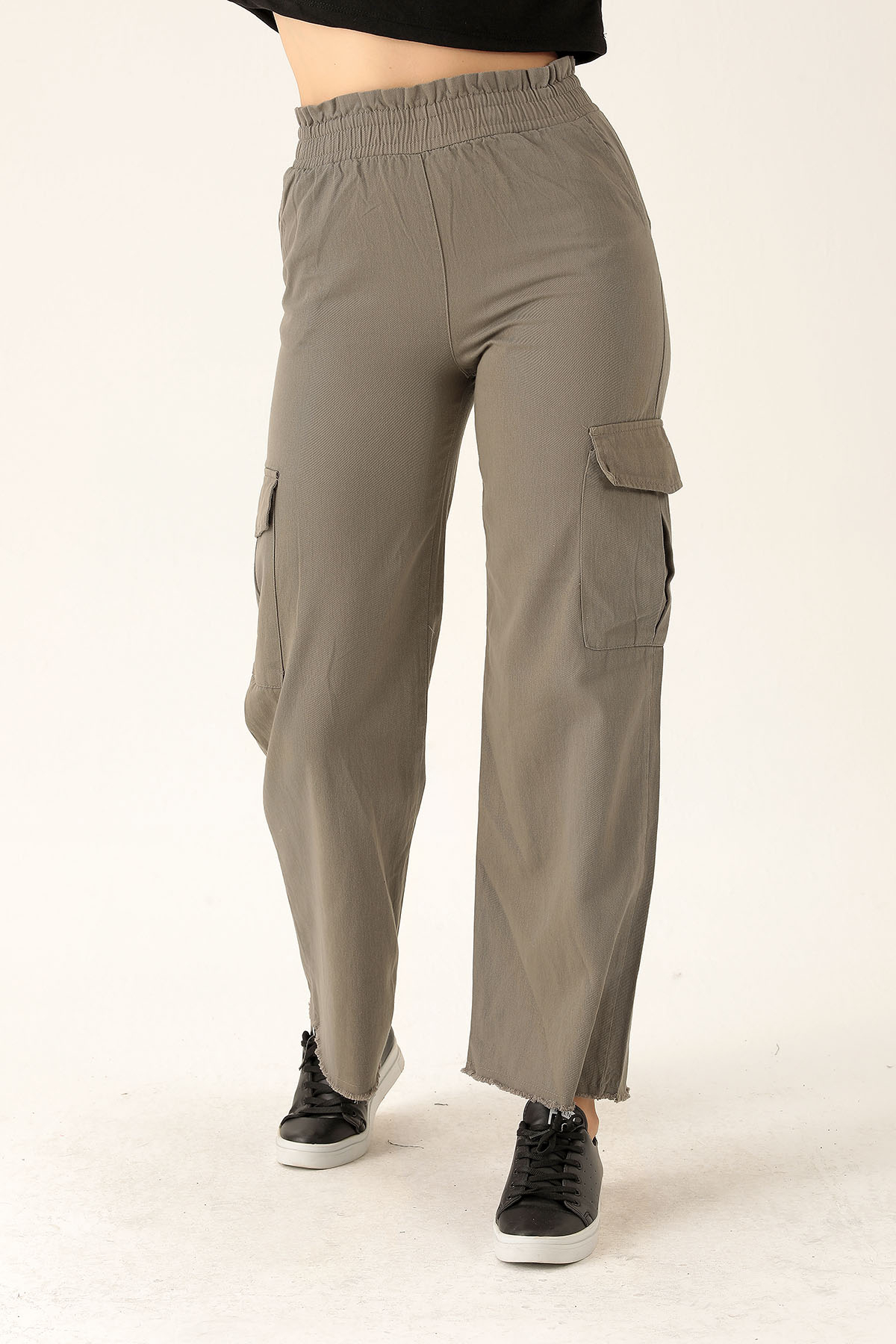 Kargo Cep Palazzo Bayan Pantolon - 3003 Olive Yeşili - 3