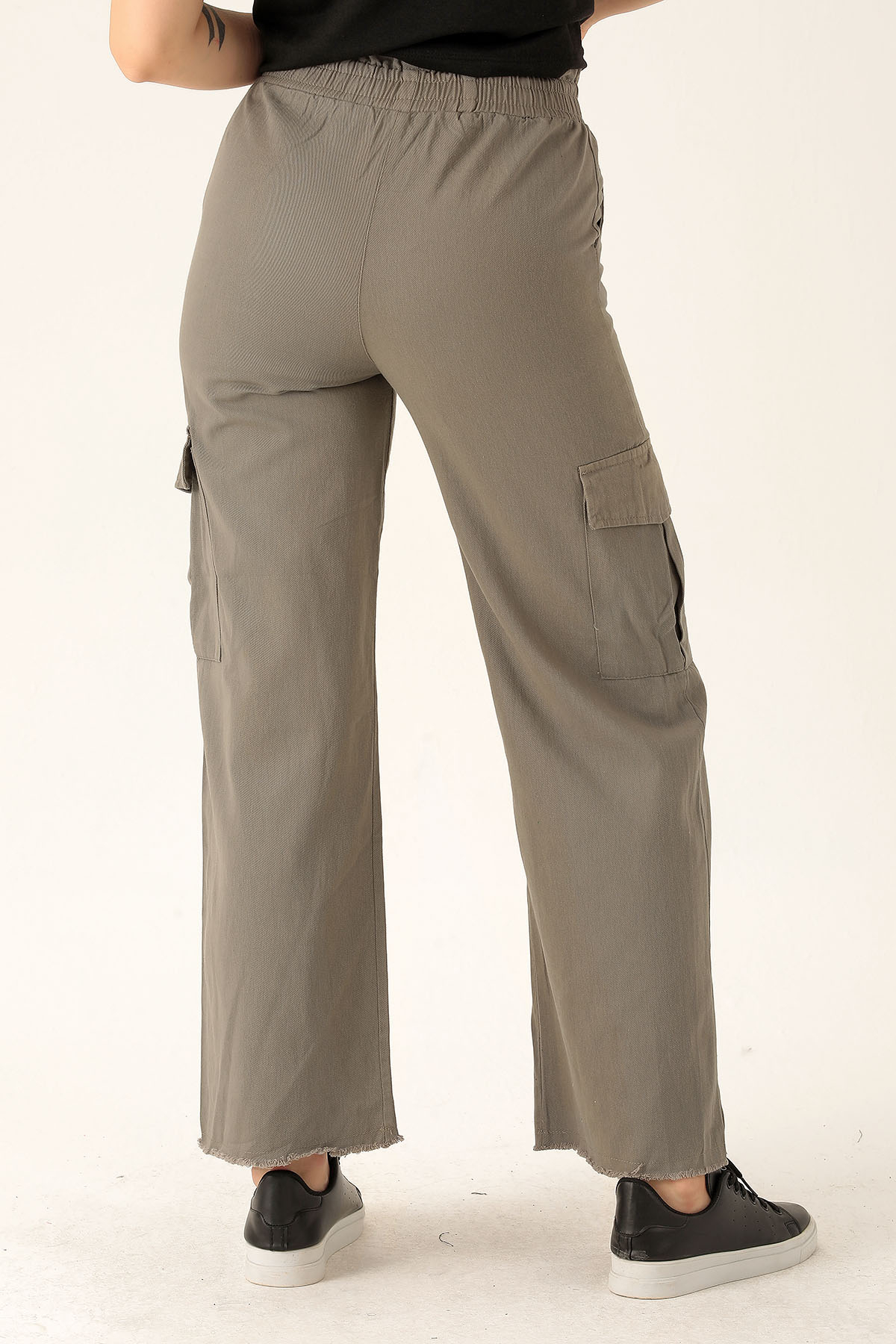 Kargo Cep Palazzo Bayan Pantolon - 3003 Olive Yeşili - 4