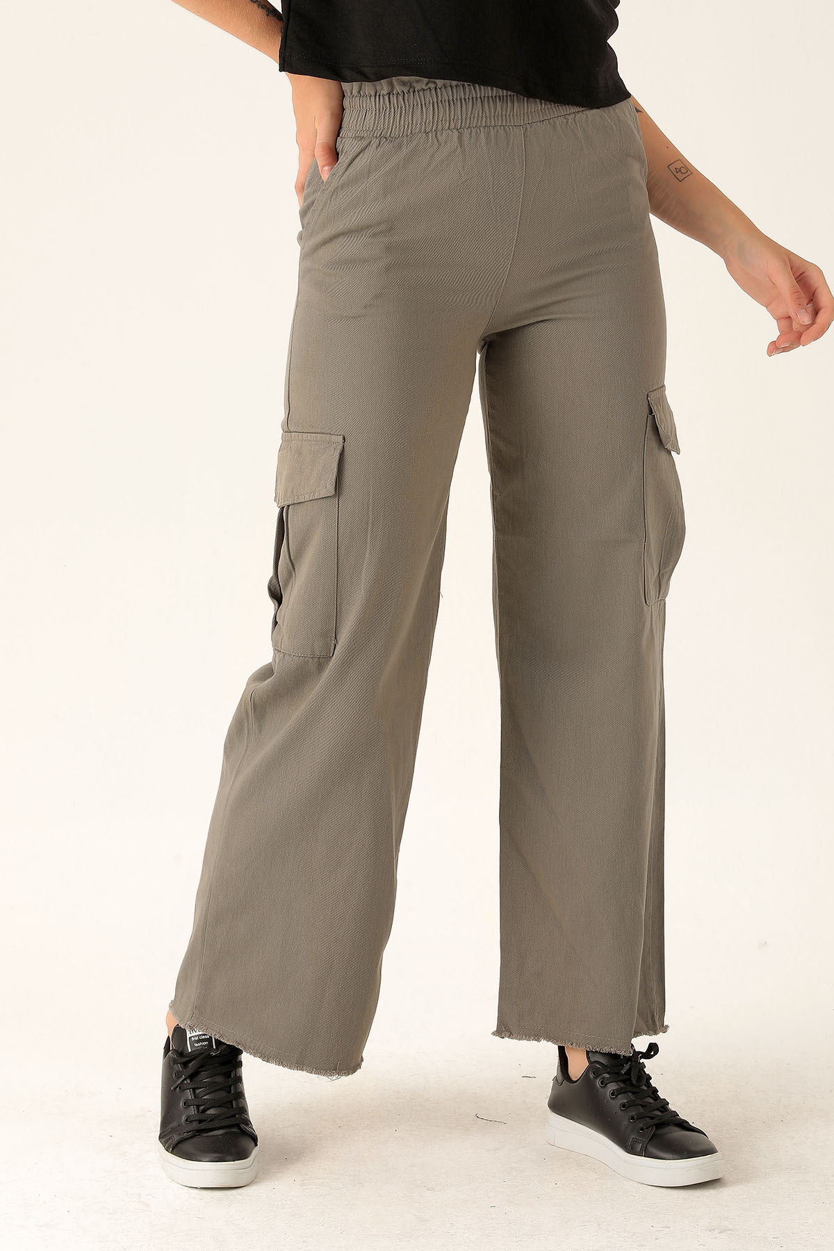 Kargo Cep Palazzo Bayan Pantolon - 3003 Olive Yeşili - 2