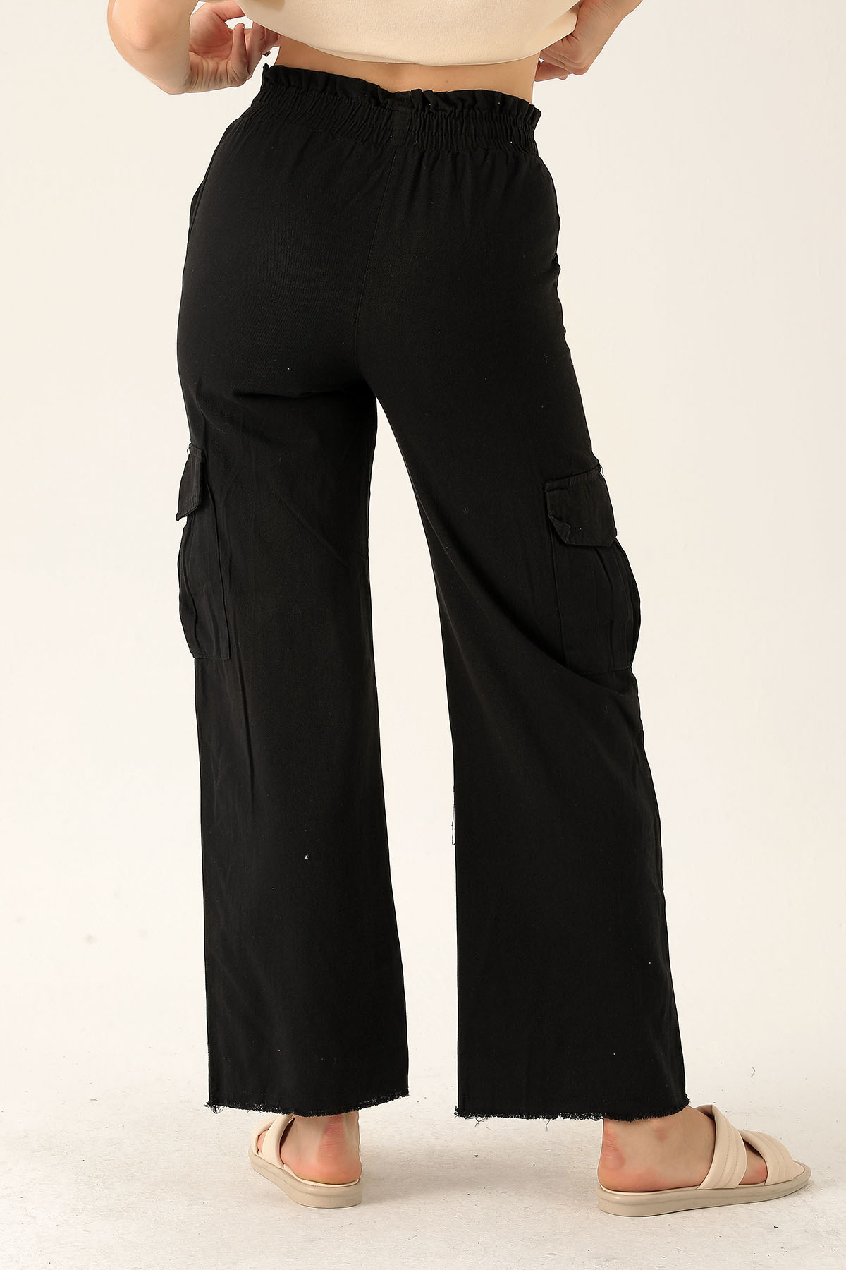 Kargo Cep Palazzo Bayan Pantolon - 3003 Siyah - 5