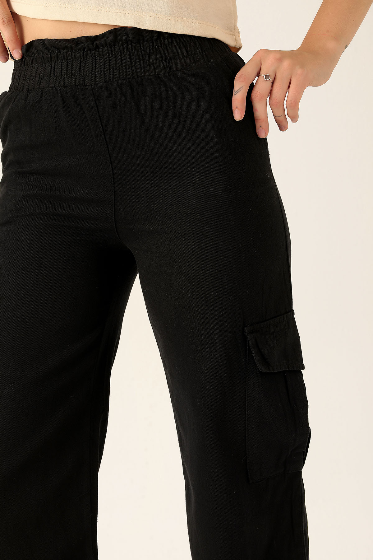 Kargo Cep Palazzo Bayan Pantolon - 3003 Siyah - 6