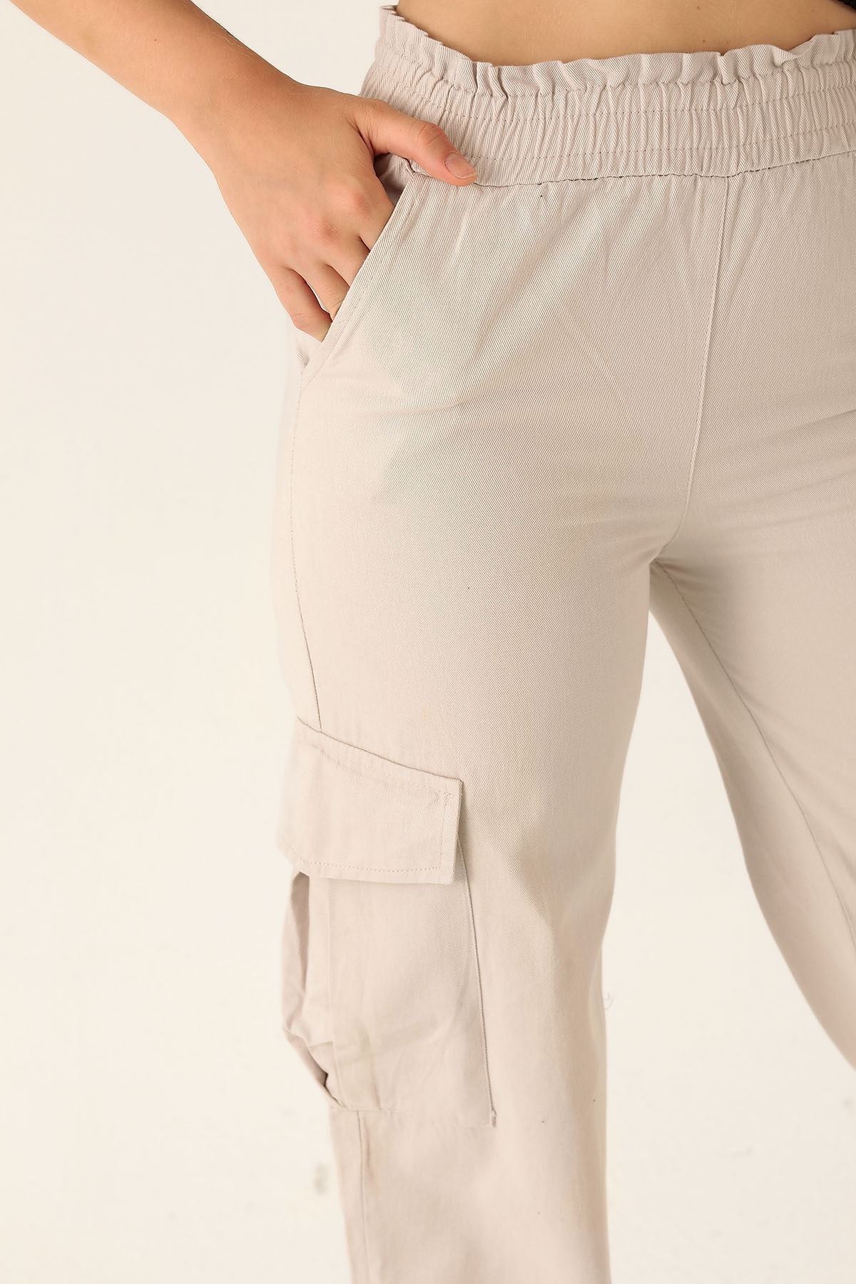 Kargo Cep Palazzo Bayan Pantolon - 3003 Taş - 6