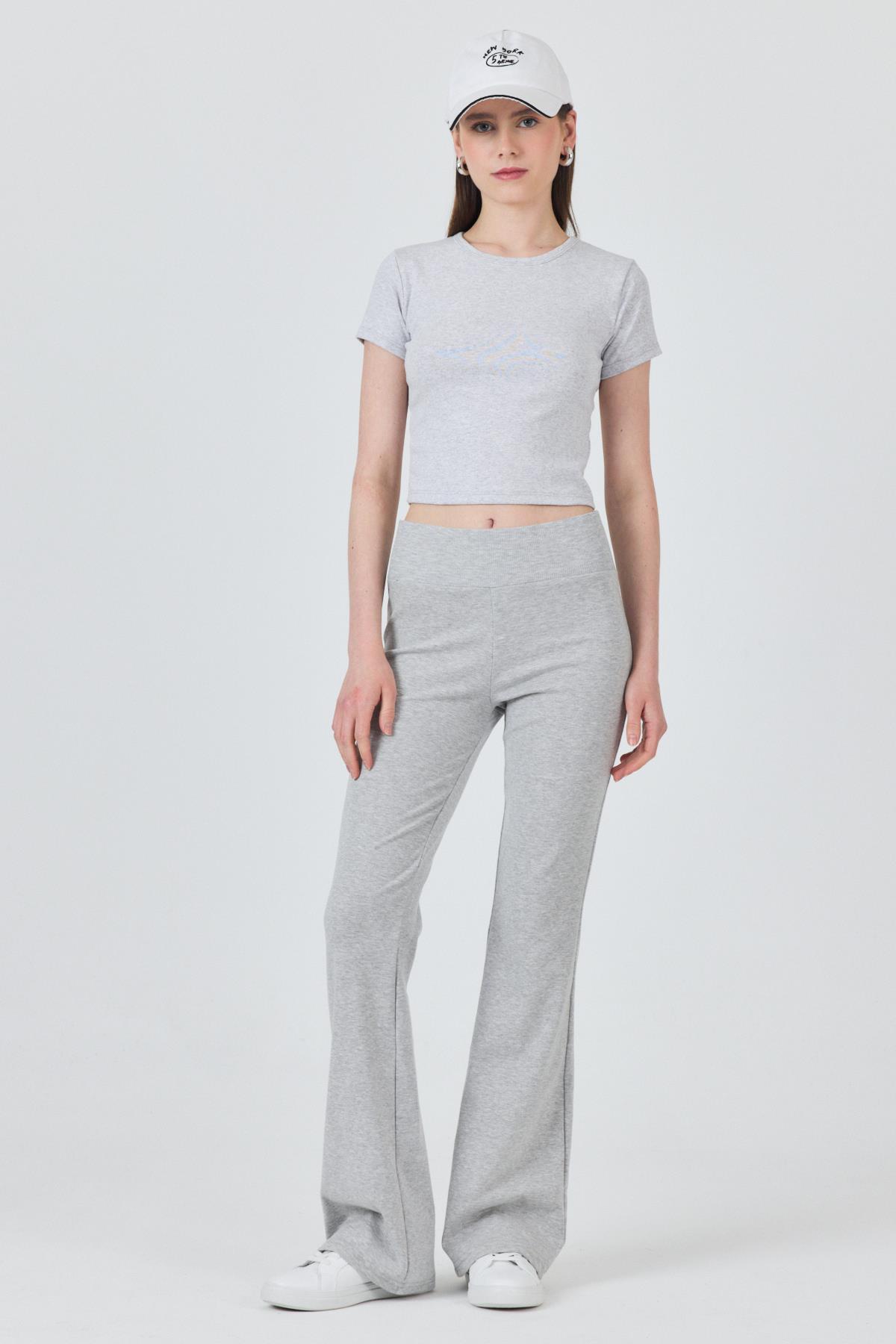 Karmelanj Slim Fit Bisiklet Yaka Crop Tişört 3058 - 7