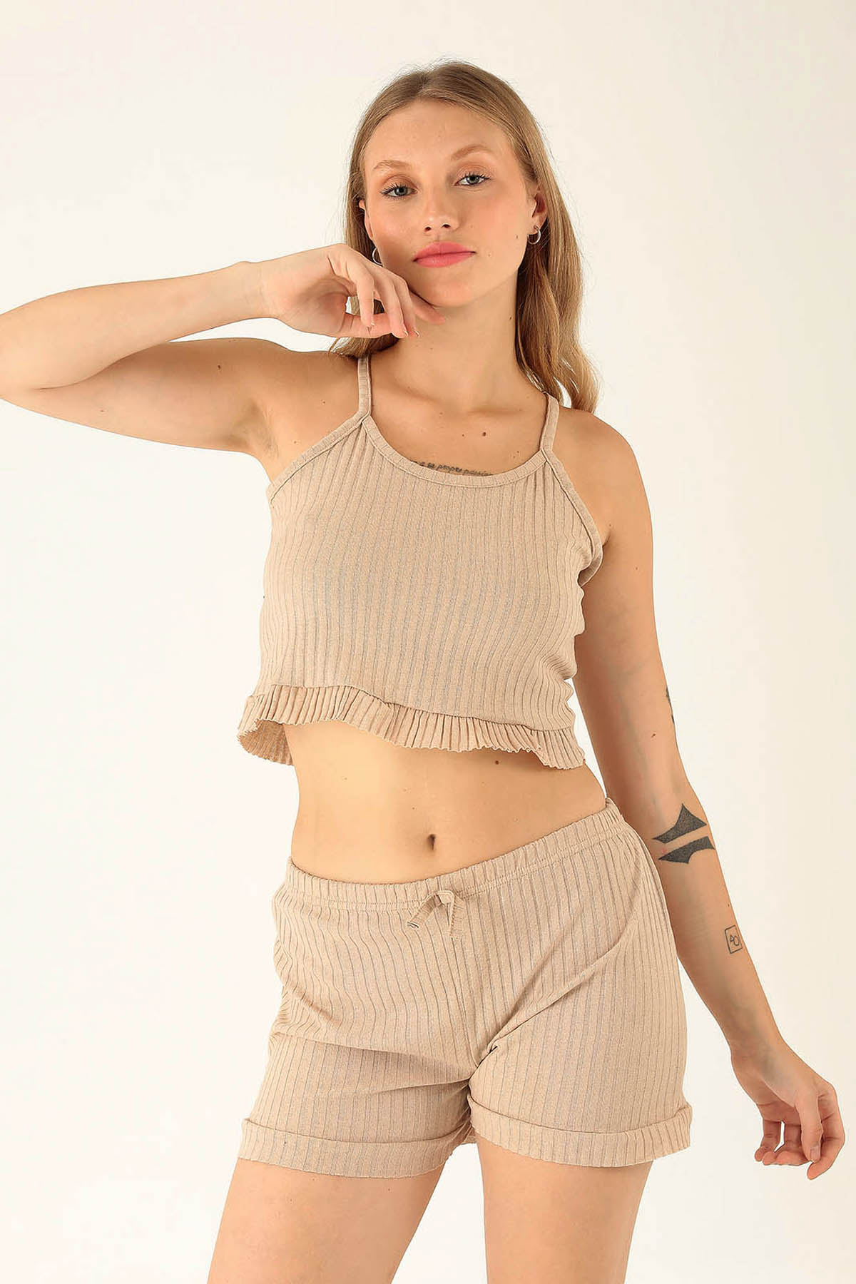 Kaşkorse Şortlu Takım - 01051 Bej - 4