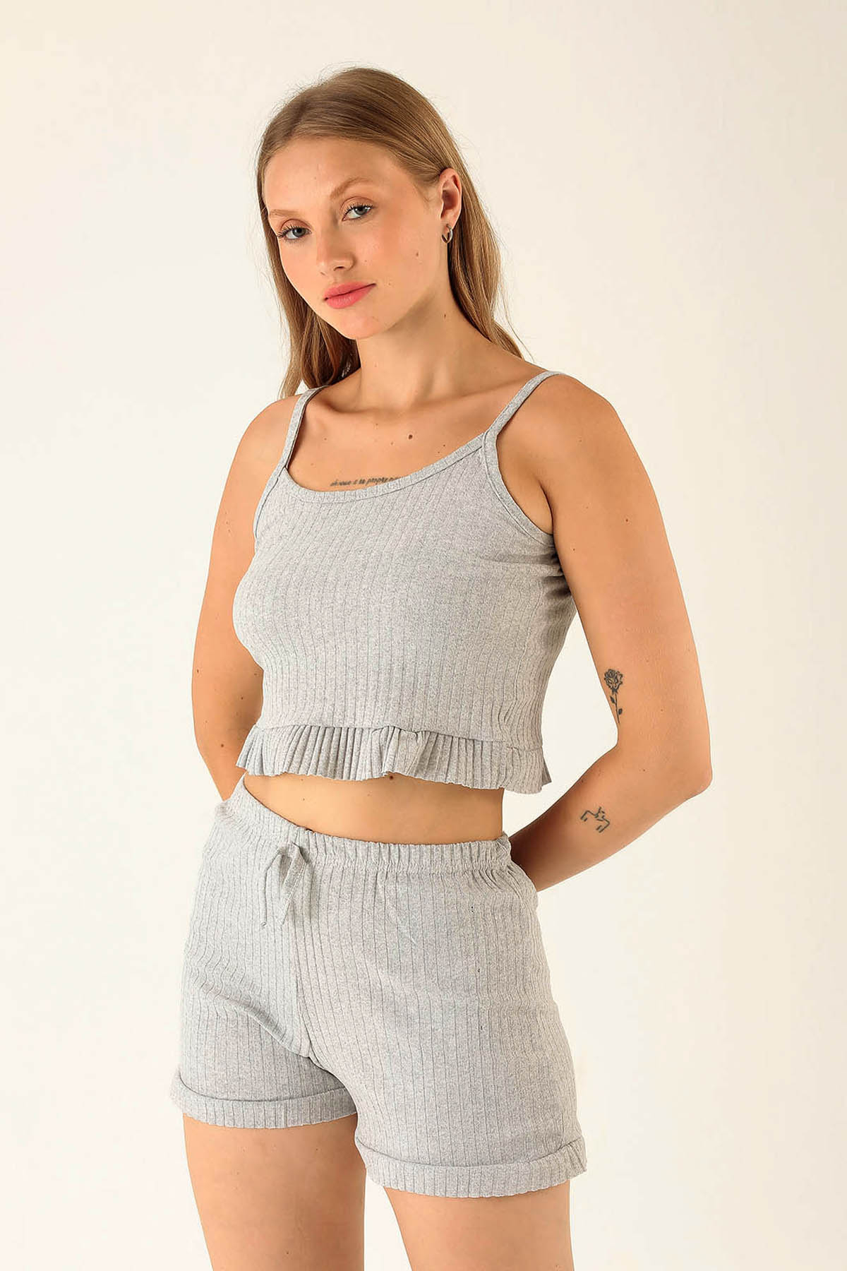 Kaşkorse Şortlu Takım - 01051 Gri - 3