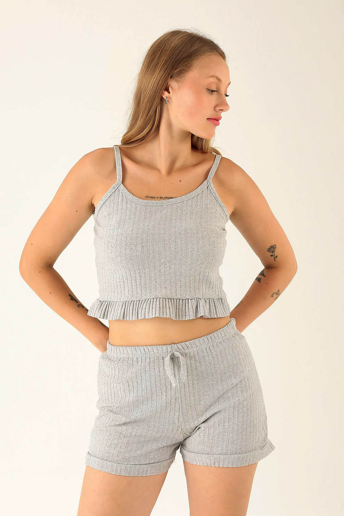 Kaşkorse Şortlu Takım - 01051 Gri - 4
