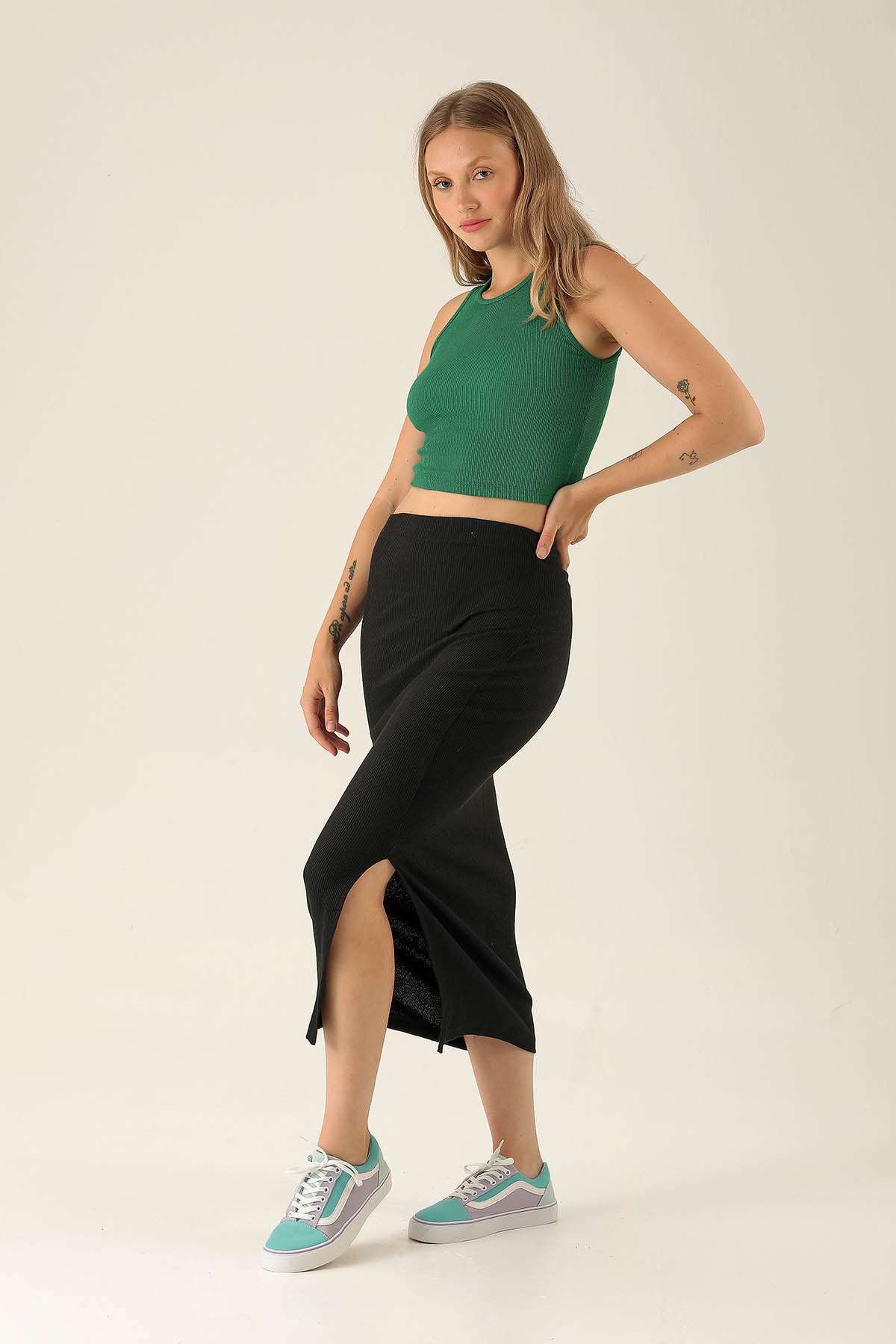 Kaşkorse Yırtmaçlı Etek - 1338 Siyah - 2