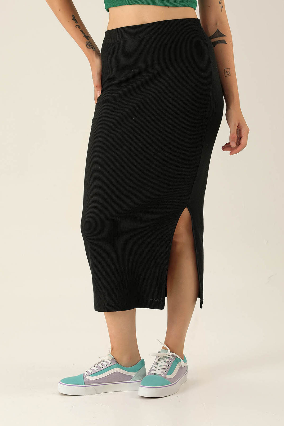 Kaşkorse Yırtmaçlı Etek - 1338 Siyah - 3