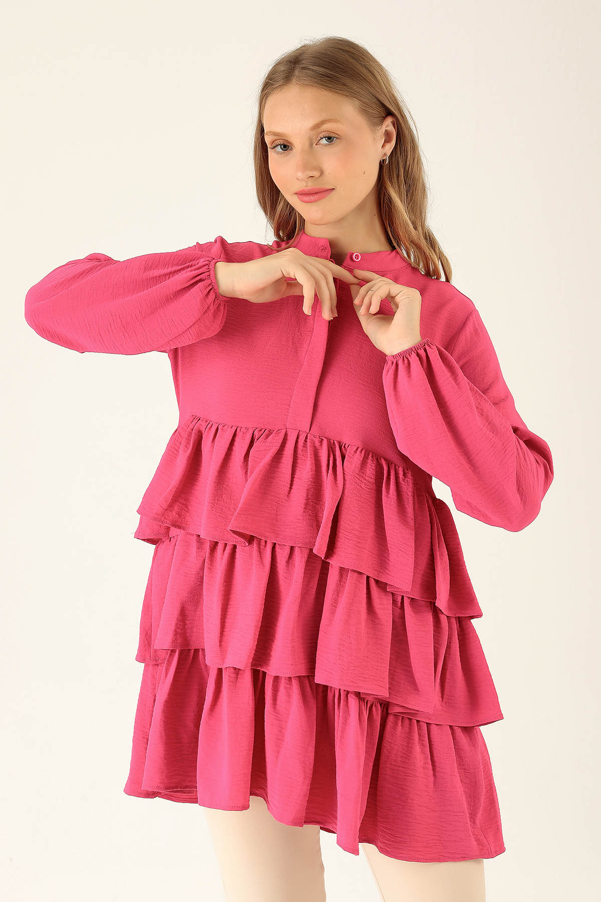 Kat Kat Detaylı Tunik - 6470A Fuşya 