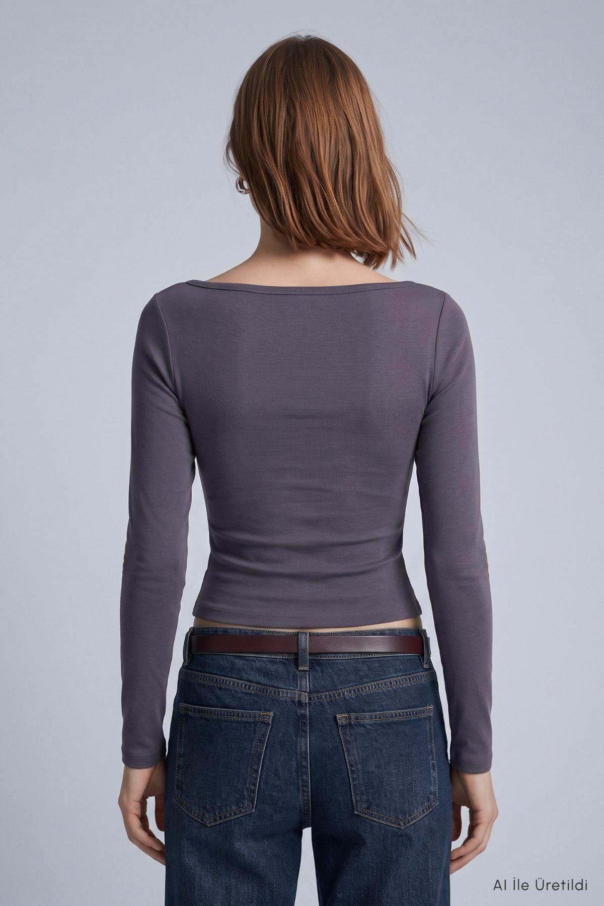 Kayık Yaka Basic Penye Body 744 Antrasit - RAYS