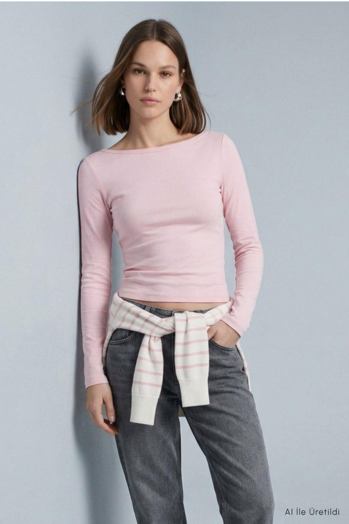 Kayık Yaka Basic Penye Body 744 Pembe - RAYS