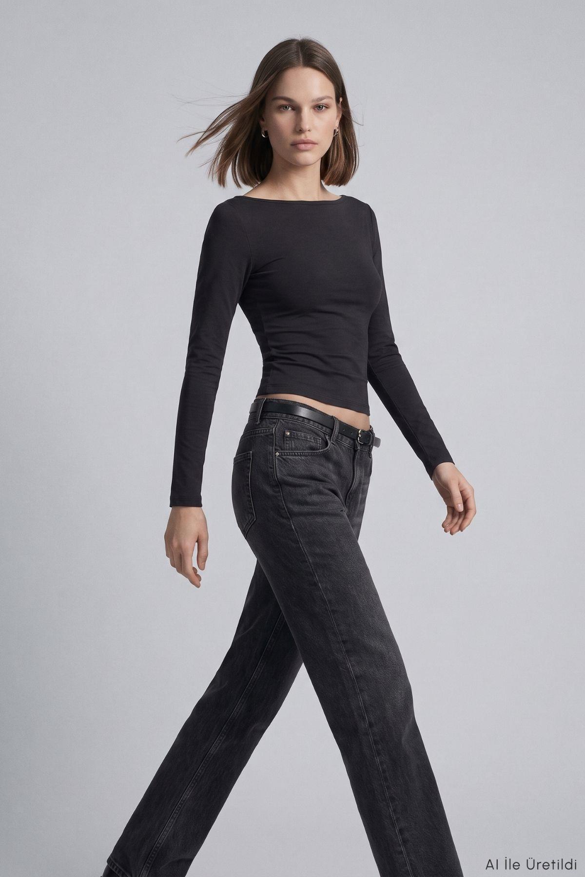 Kayık Yaka Basic Penye Body 744 Siyah - RAYS