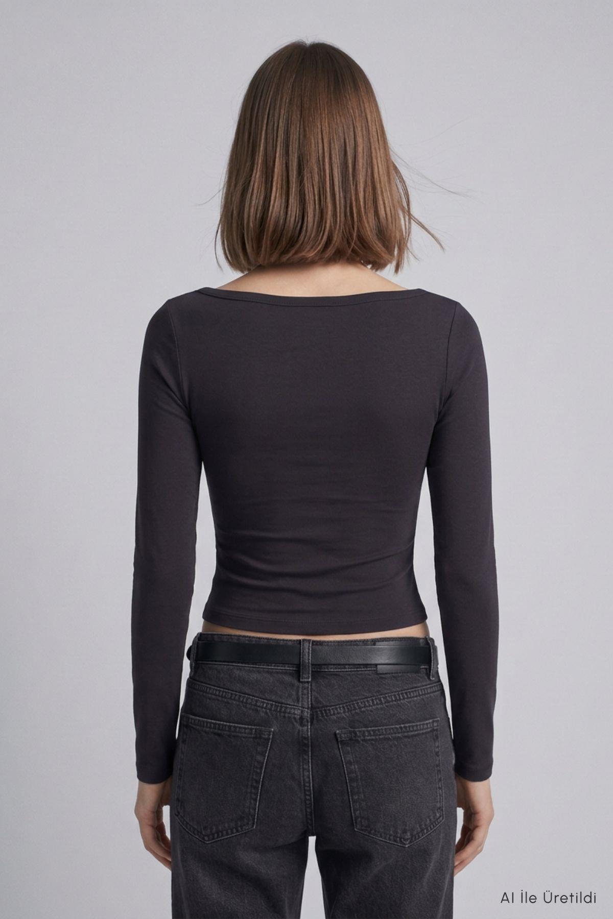 Kayık Yaka Basic Penye Body 744 Siyah - 4