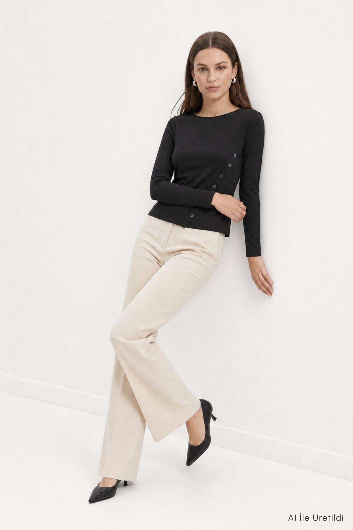 Kayık Yaka Yandan Çıtçıt Detaylı Body 8609A Siyah - RAYS
