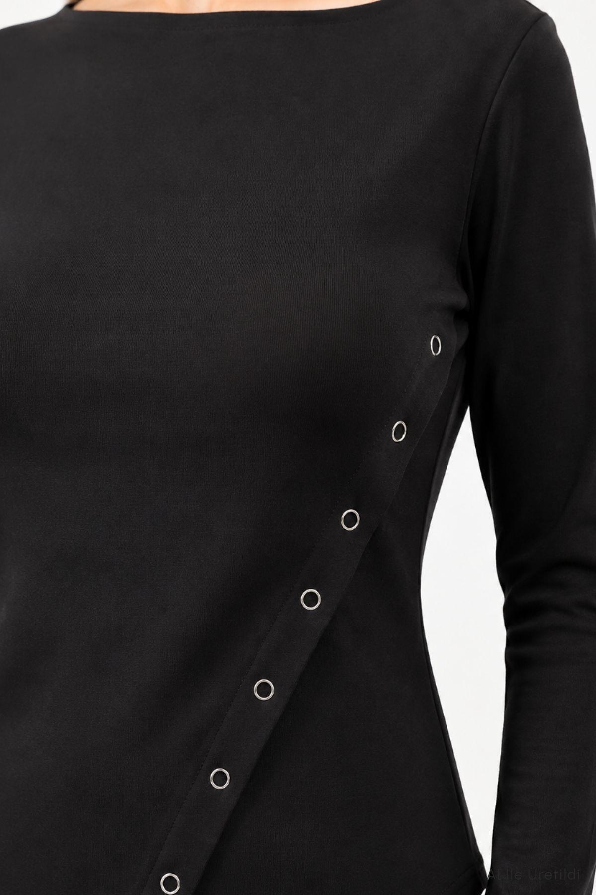 Kayık Yaka Yandan Çıtçıt Detaylı Body 8609A Siyah - RAYS