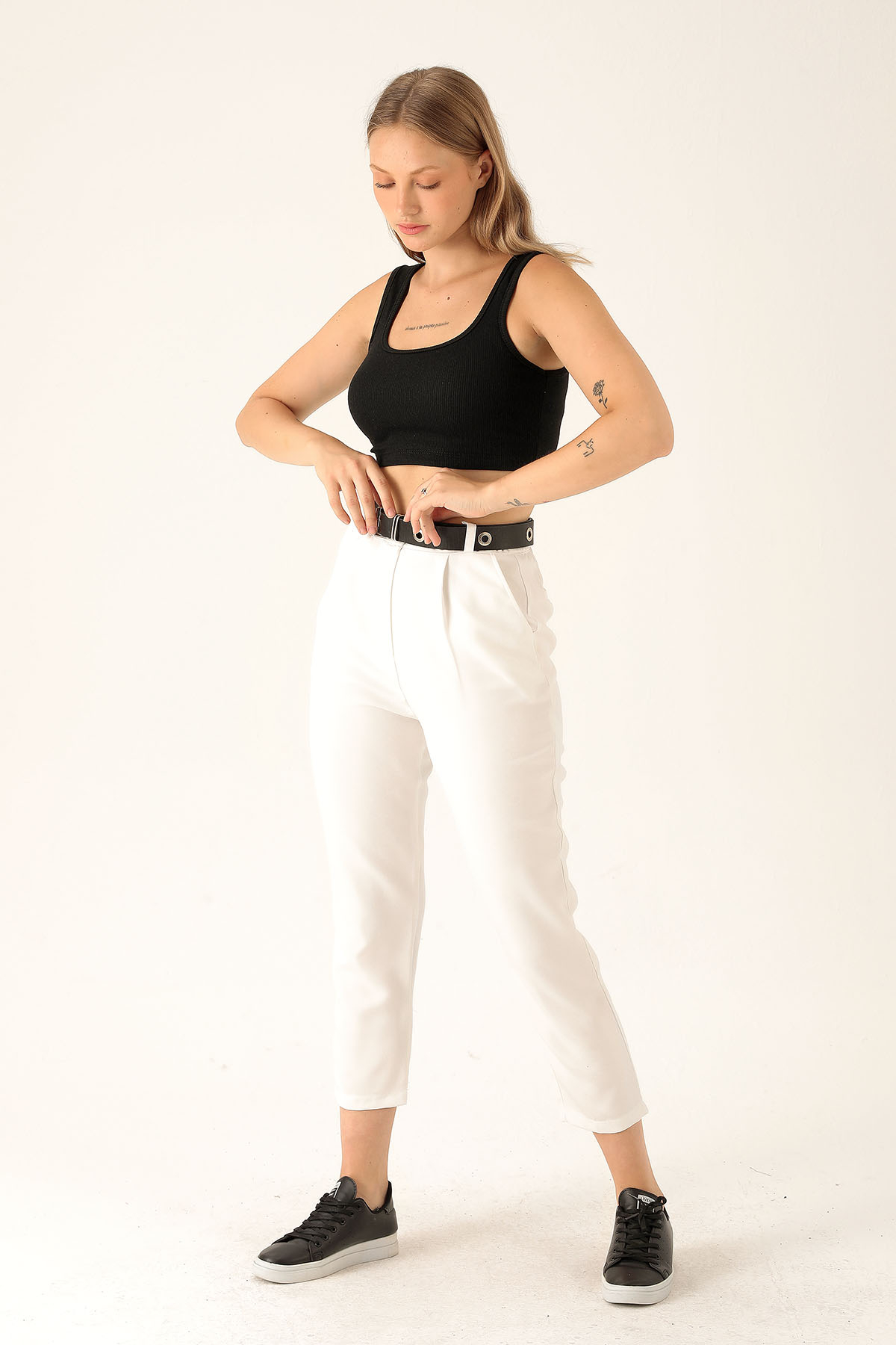 Kemer Detaylı Bayan Pantolon - 6262A Ekru - 1